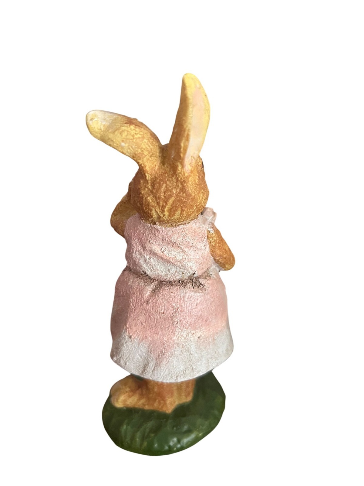 Hand-Painted Resin Bunny Figurine In Pink Dress Holding Flower
