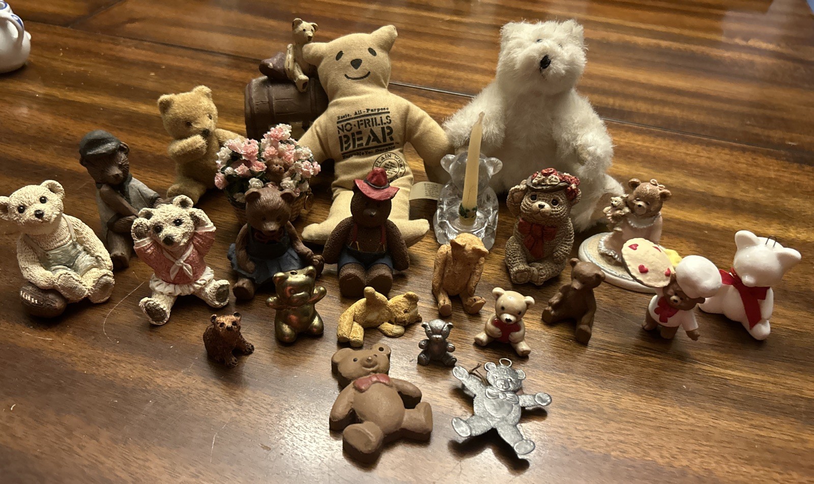 Vintage Lot Of 24 Small Bear Figurines -1”-6” Tall – Ceramic, Resin, Stuffed Etc