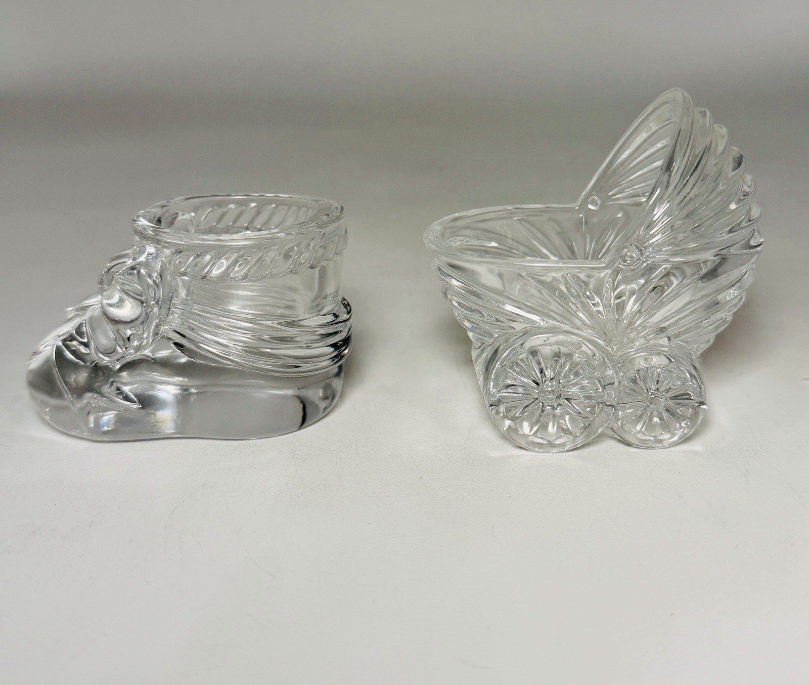 Avon 1993 Baby Bootie Clear Crystal Glass Shoe Baby Stroller Carriage Lot of 2