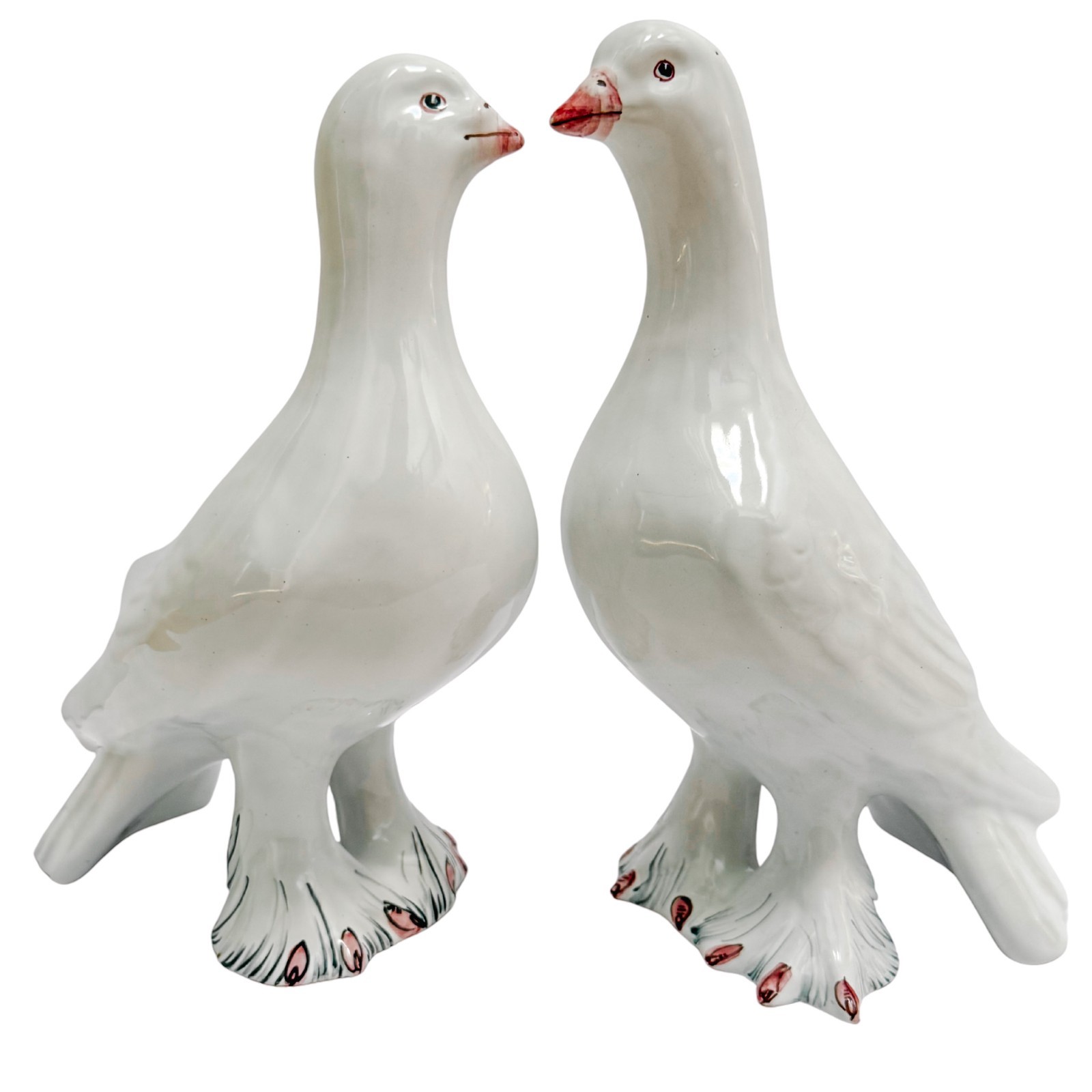 Pair of Vintage Italian Glazed Terracotta Dove Figurines 9.5″H