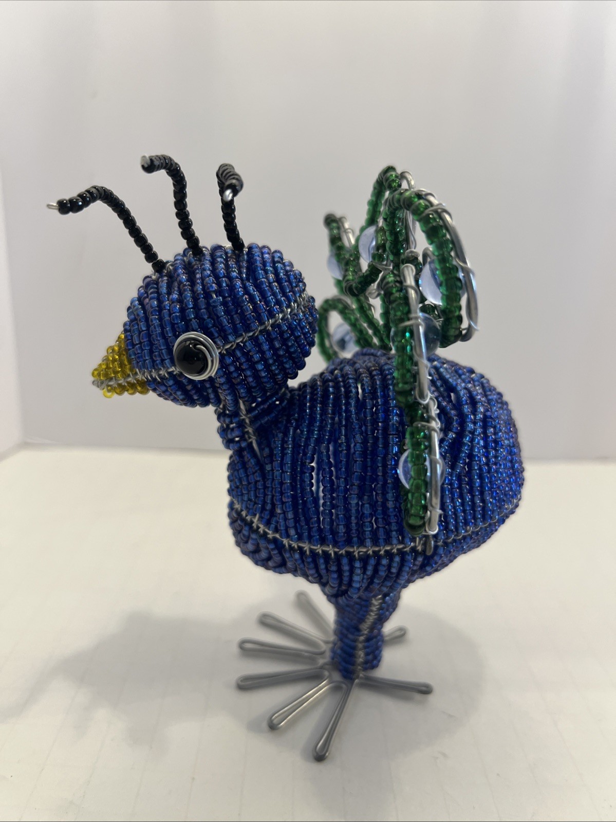 Beadworx Beaded Peacock Figurine Wire and Bead Art Freestanding Bird