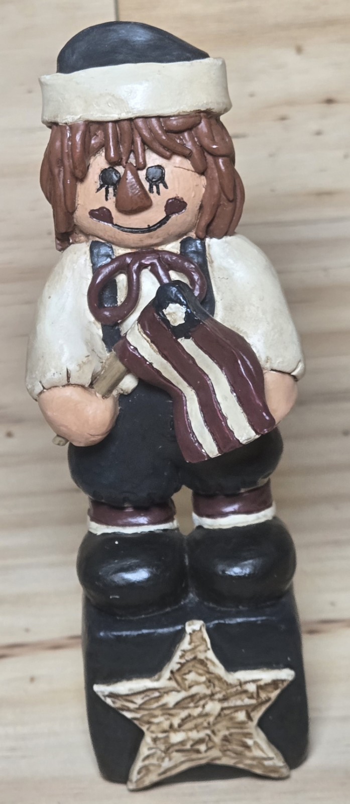 Blossom Bucket Raggedy Andy Patriotic Figurine Americana Flag Shelf Sitter