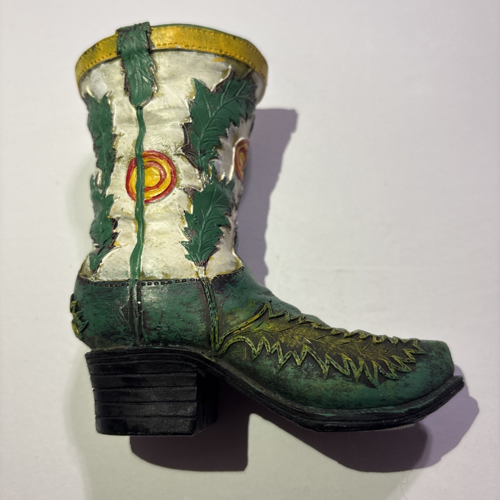Vintage Cowboy Boot Figurine Green And White Southwestern Unusual Design 4.5″ H