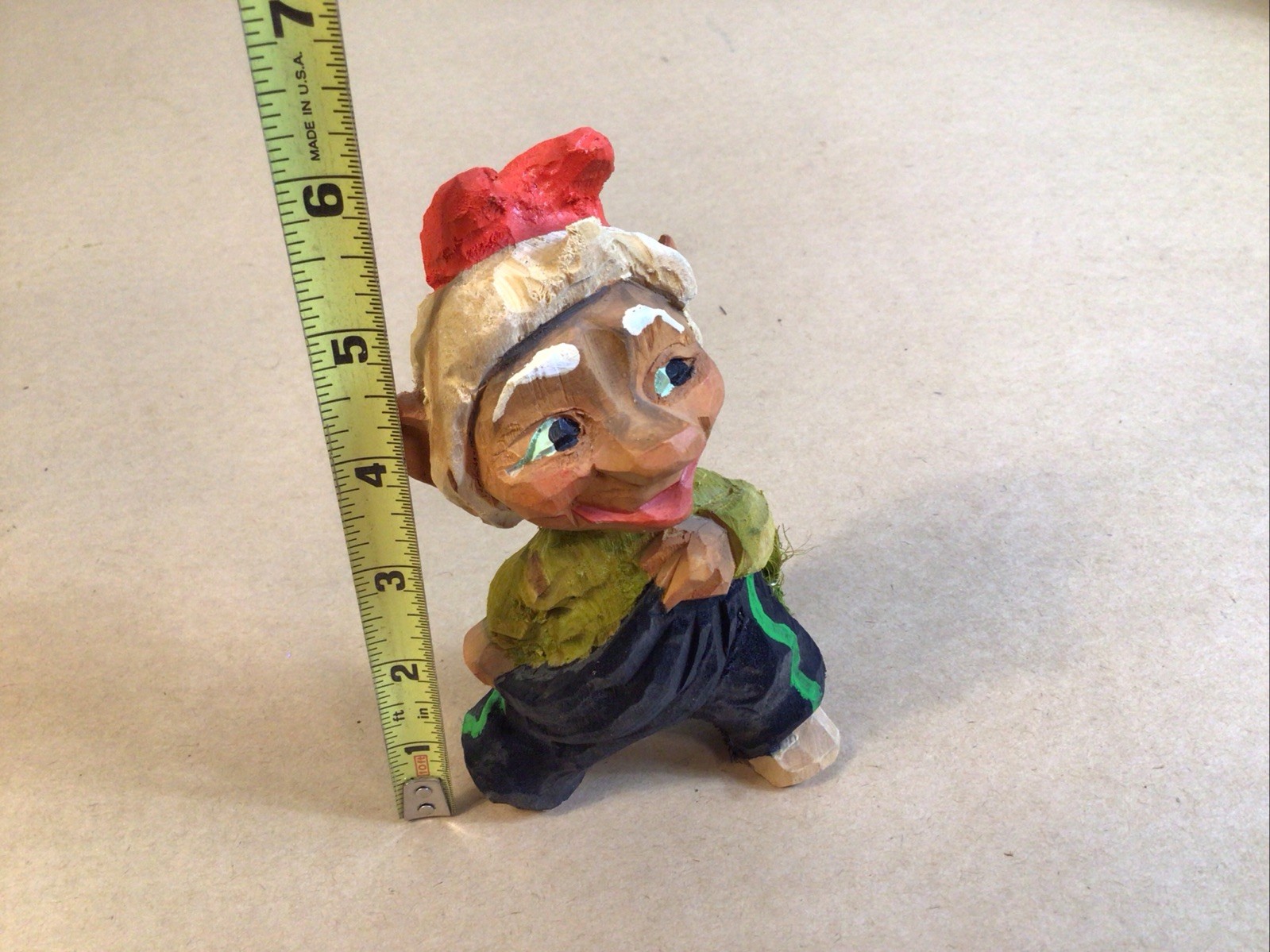 Hand Carved Henning Norway Troll Figurine w/ Hat & Tail Wooden Folk Art