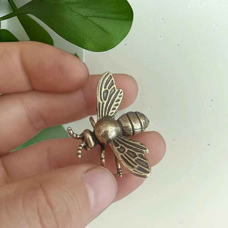 Solid Brass Honeybee Figurine Miniature Tea Pet Beetle Craft Desk Ornament Decor