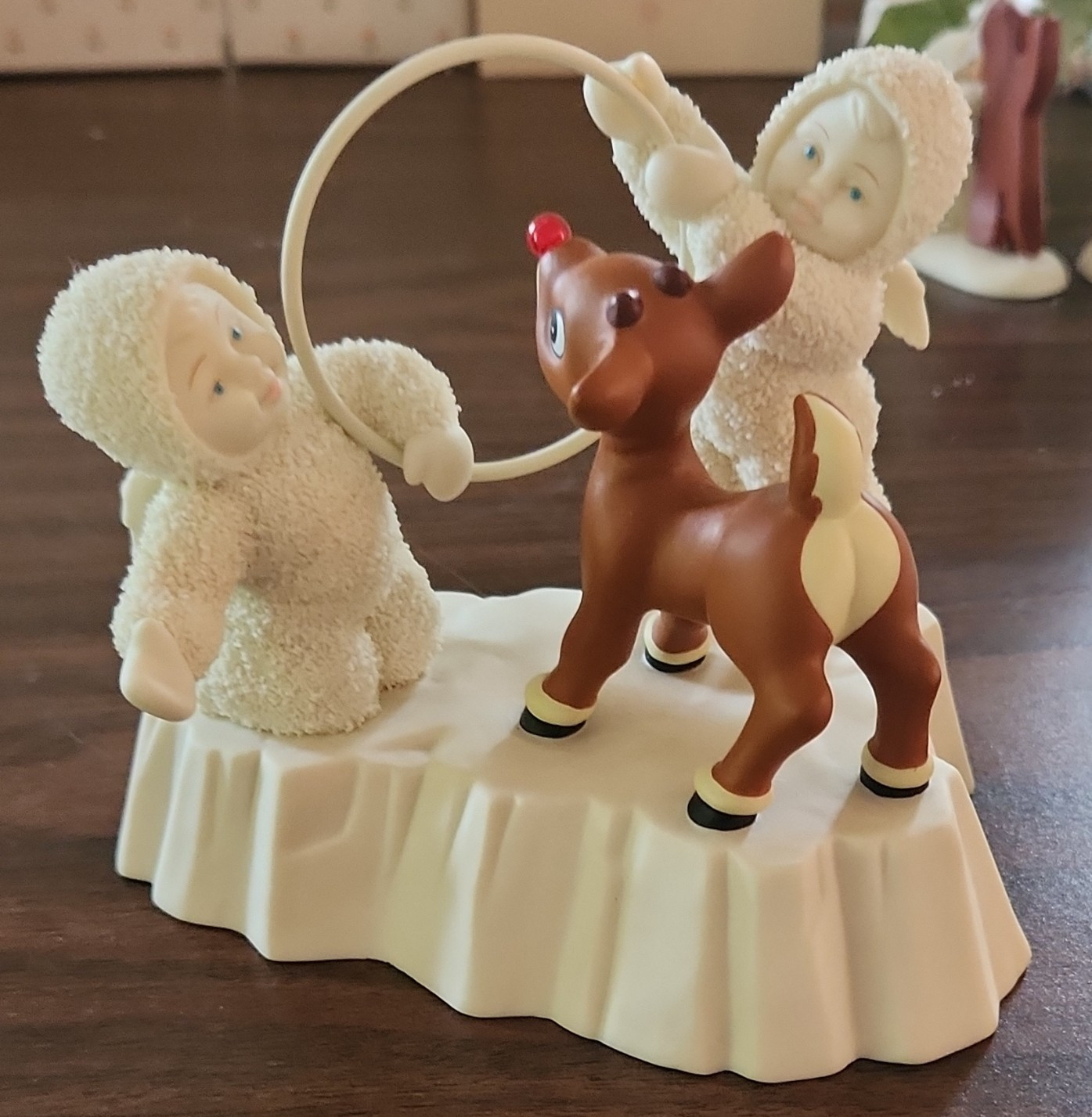Brown & White Resin Reindeer & Lamb Figurine on Base, Animal Theme, 2000-2009