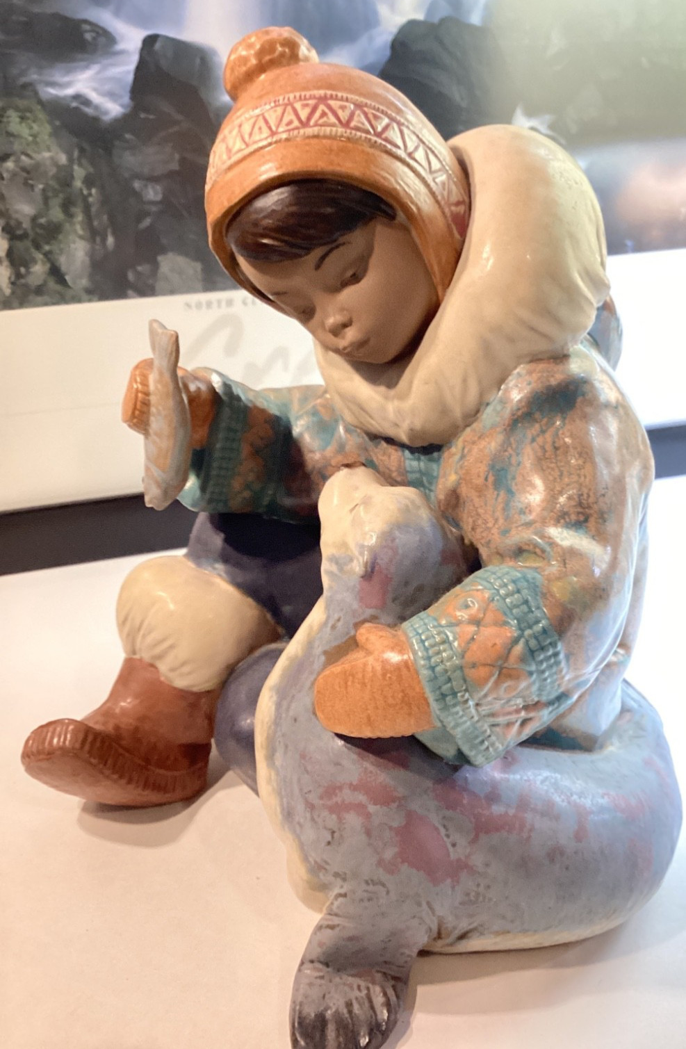 Lladro 2361 “Cold Weather Companions” Child Feeding Seal, Retail $480 Rare Find
