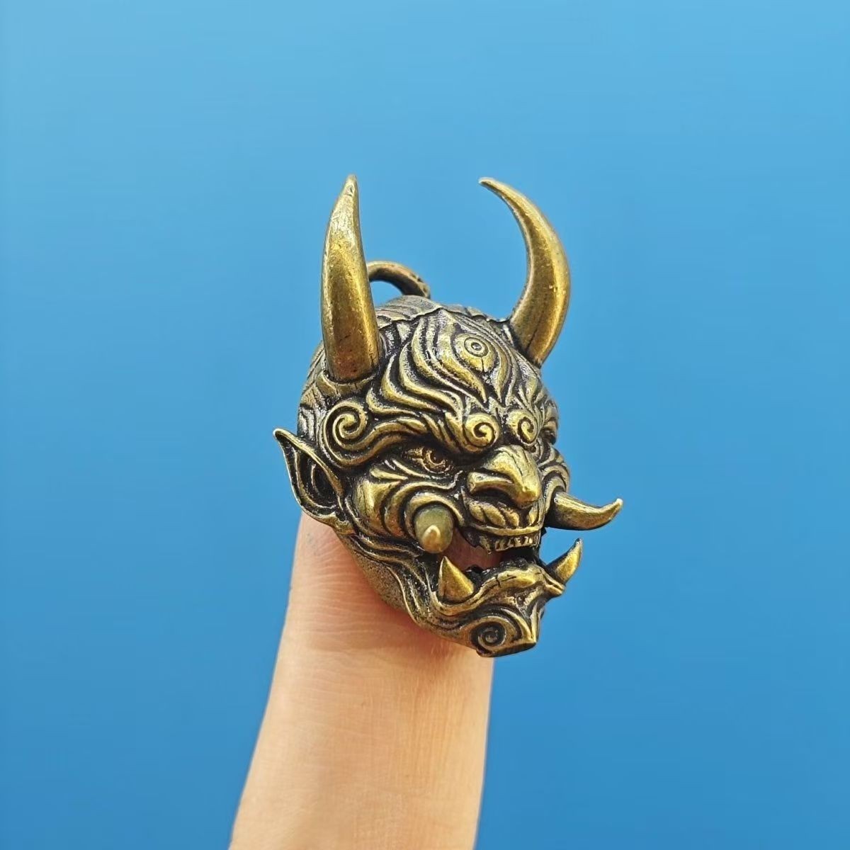 2pcs Brass Japanese Hannya Oni Mask Pendant Keychain Skull Charm Amulet