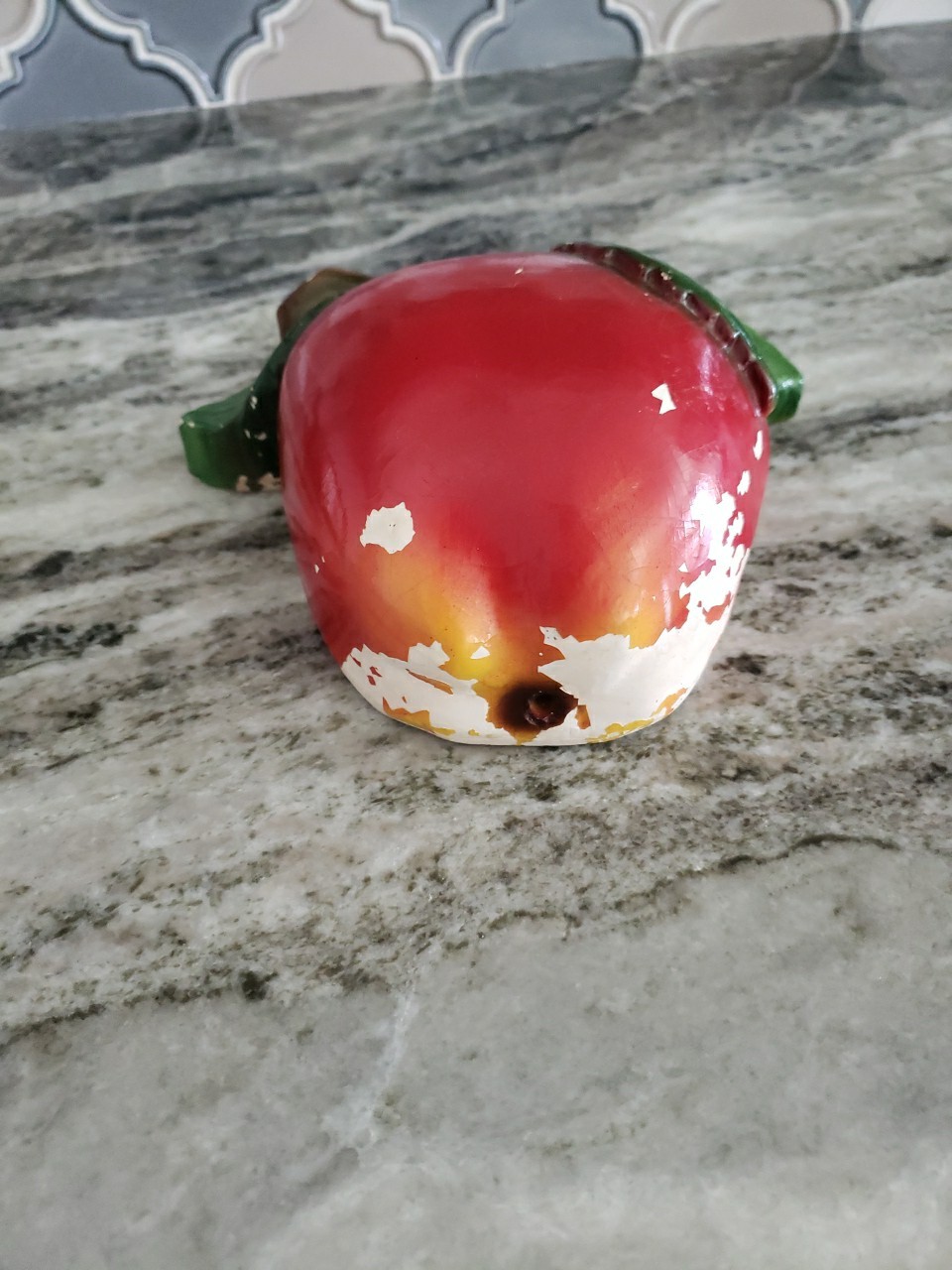 Vtg Chalkware Chalk Red Apple String Holder Dispenser Devon Ware Kahane Canada