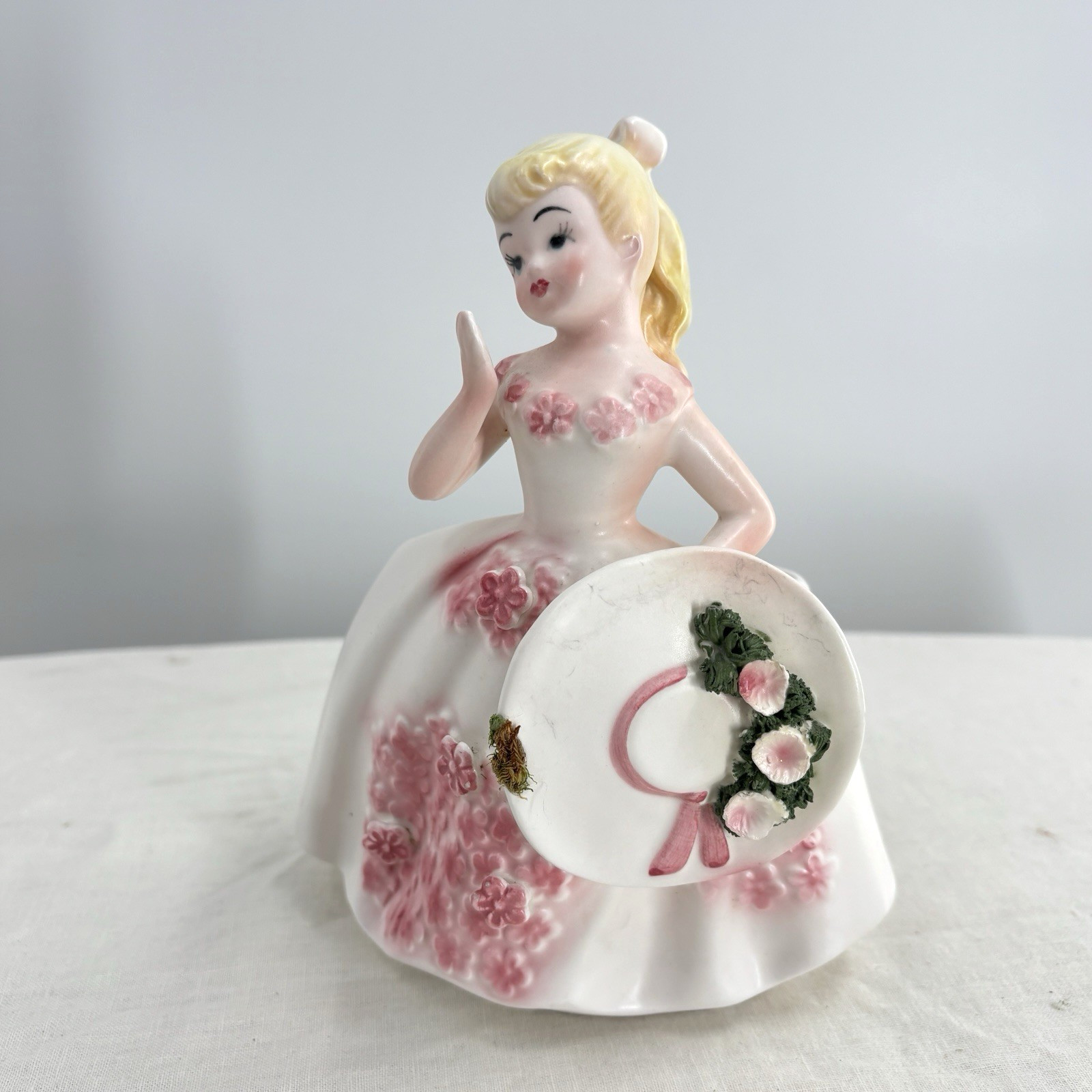 Vtg Lefton Napco 3139 Southern Belle Girl Figurine Pink Flowered Dress 7″ READ