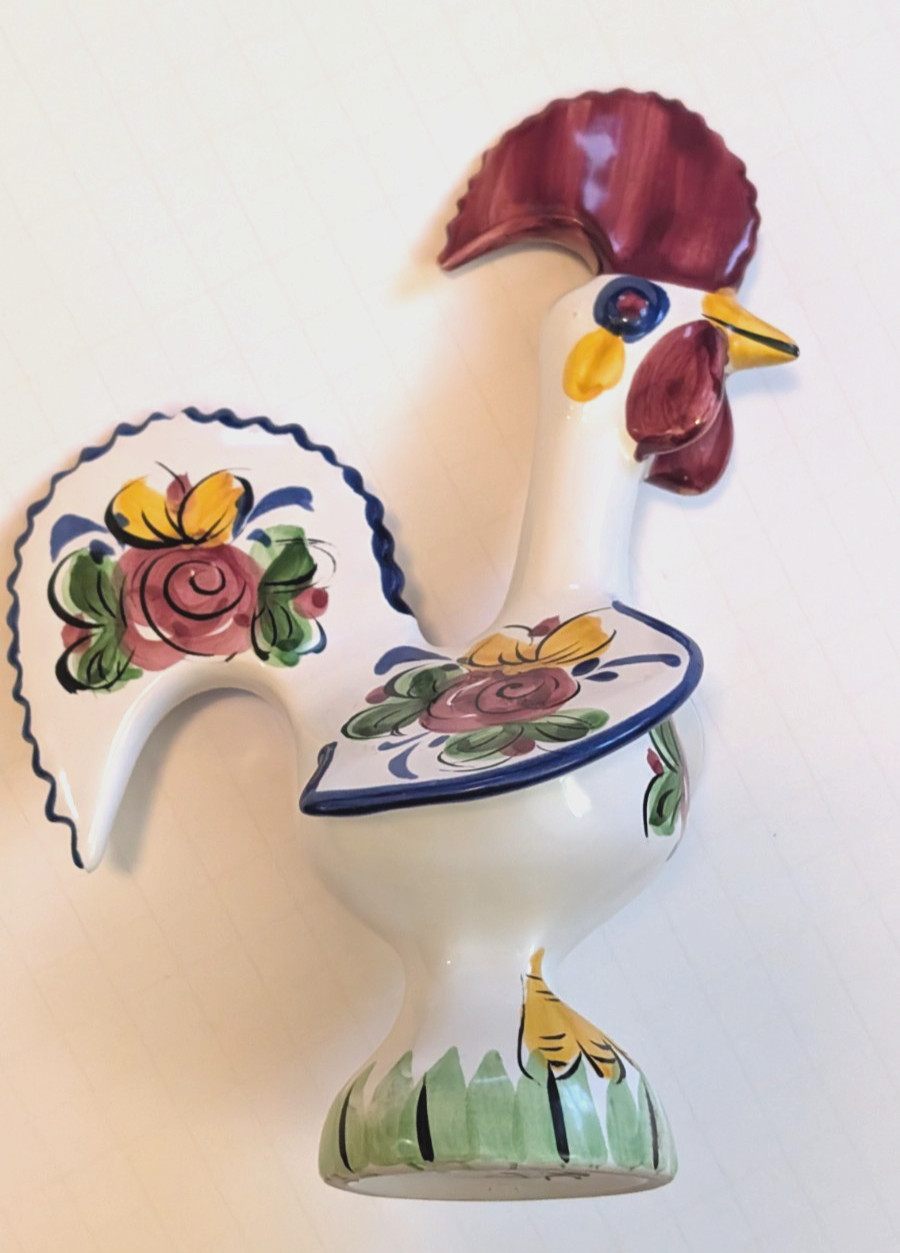 Hand Painted Portuguese Ceramic Rooster 8″ Portugal Flowers Chicken