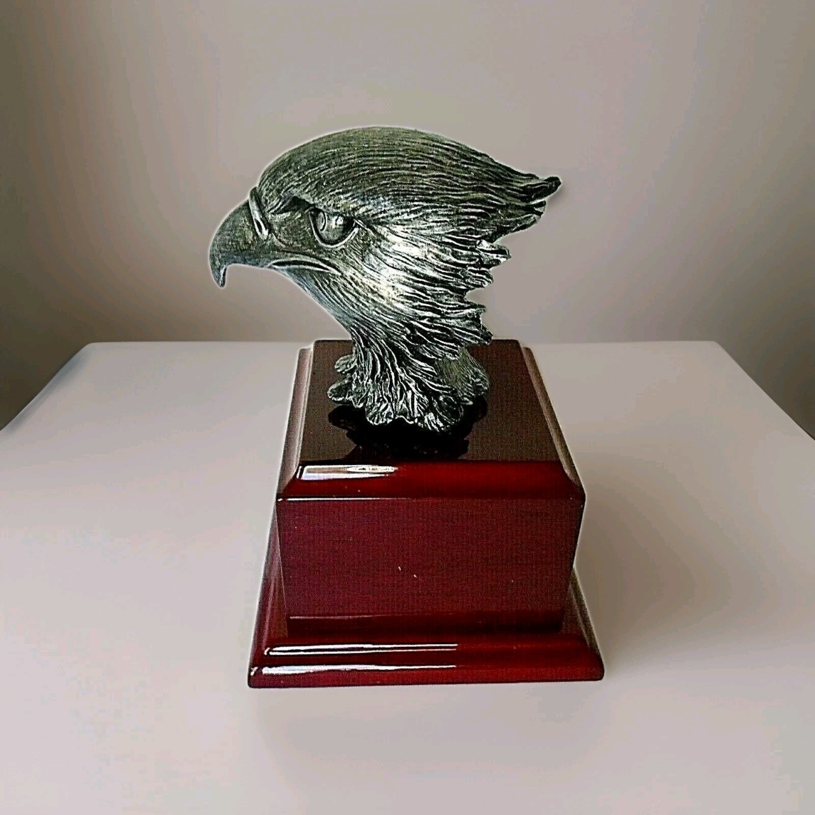 Porcelain Eagle Head on Wood Block Sculpture Decoration 8″ Tall