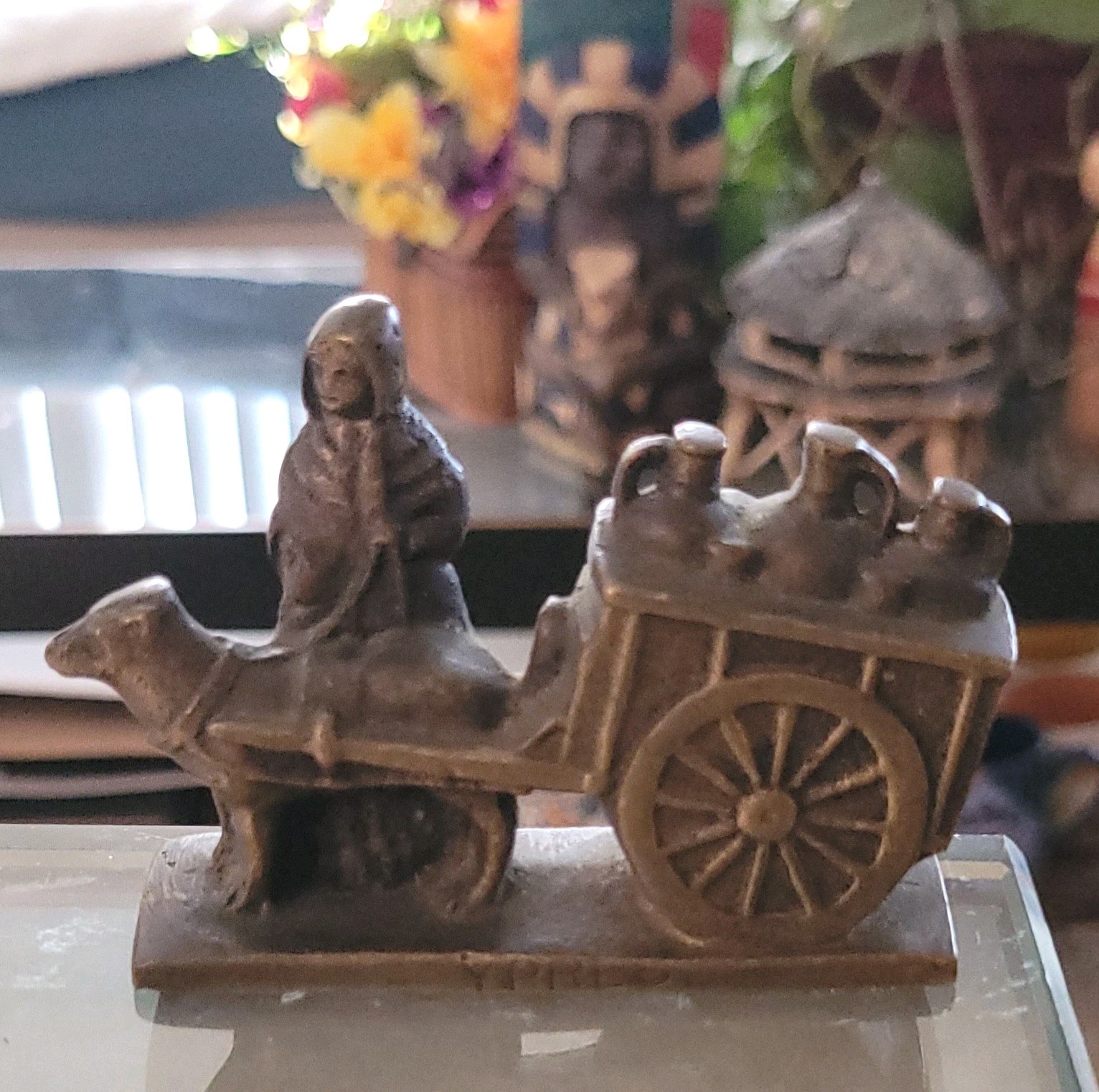 Dog Pulling Milk Cart Handmade Cast Bronze Heavy Marked YPRES Rare Vintage