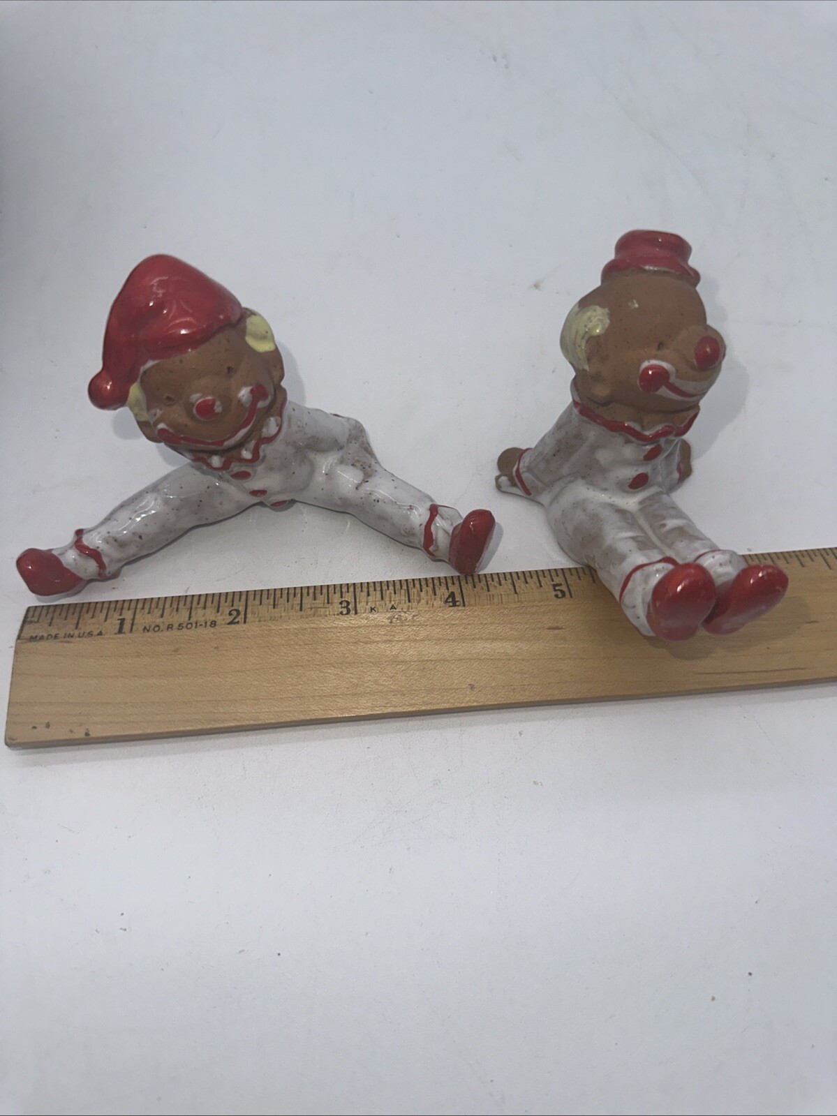Vintage 1970s Napco ware Red Clay Painted Happy Clown Figurine Set SEE VIDEO