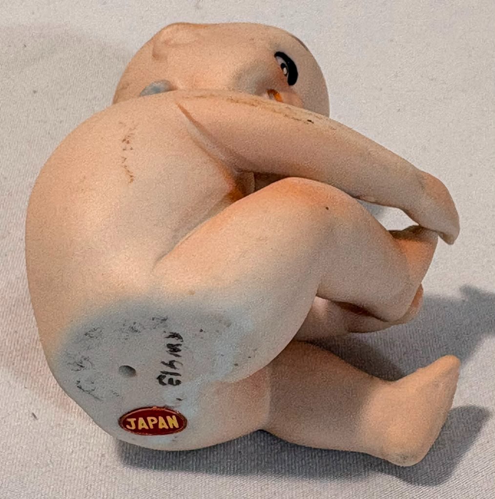 3 Vtg Lefton Bisque Porcelain Kewpie Baby Doll Figurines Blue Wings KW913
