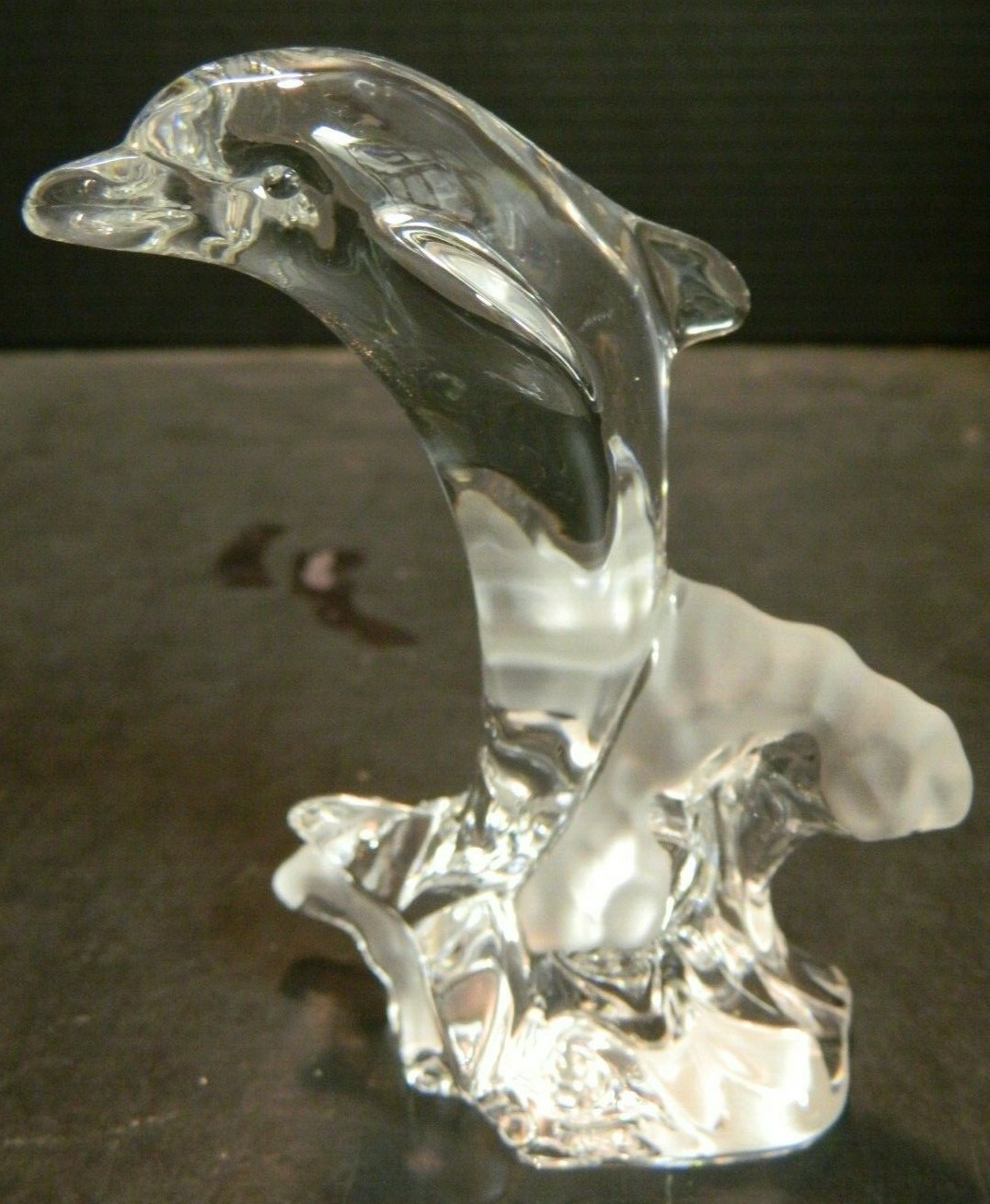 Vintage Lenox Clear & Frosted Crystal Jumping Dolphin 4.5″ x 3.5″ x 2″ Excellent