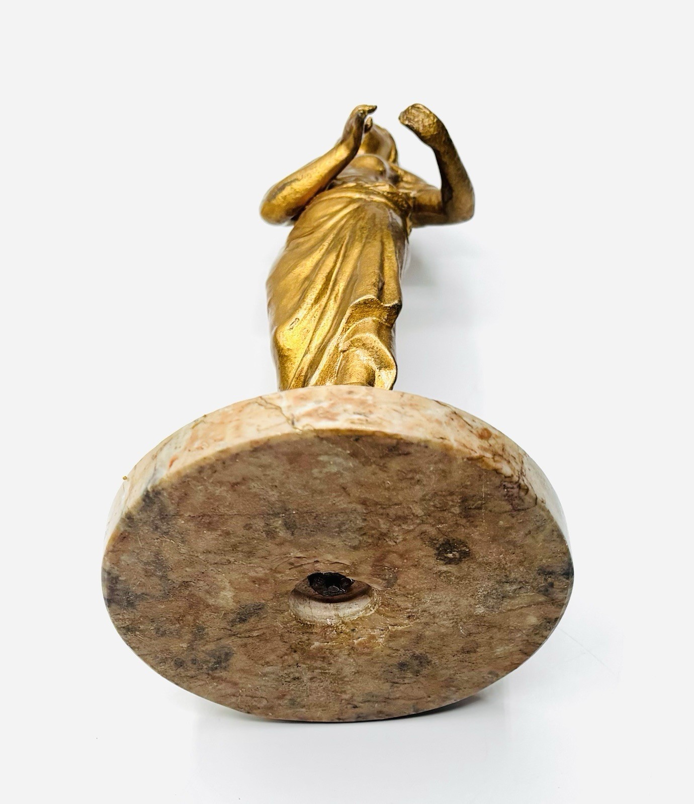 Enameled Metal Peasant Lady Decorative Figurine With Marble Base -thumb As Is