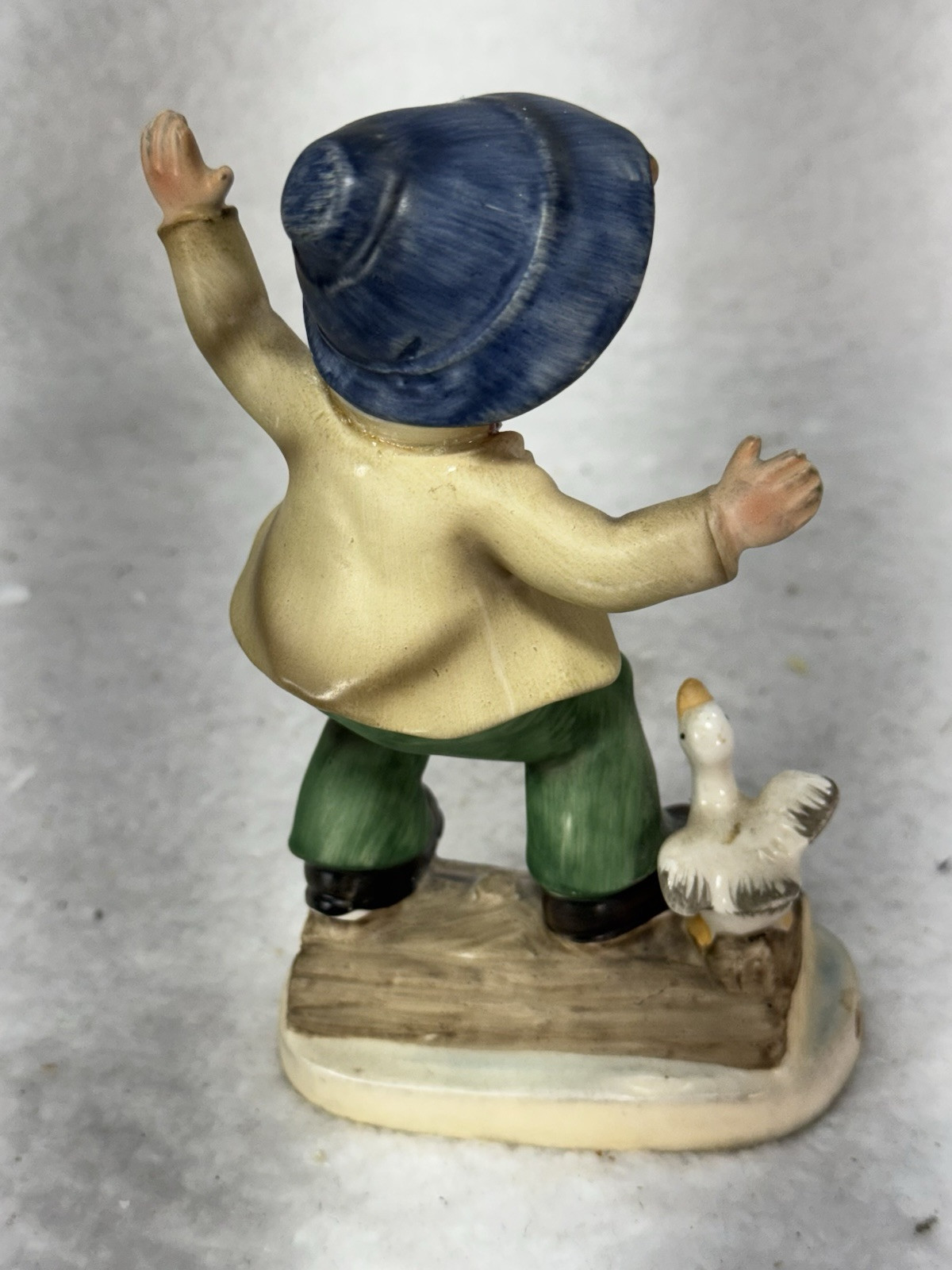 1950-1960 Gift Craft Porcelain Figurine Young Boy Riding On Log with Duck