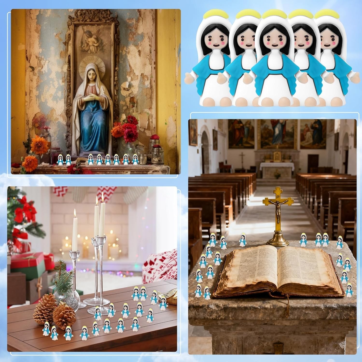 60 Pieces Mini Virgin Mary Figurines Blue Little Virgin Mary Doll Small Jesus…