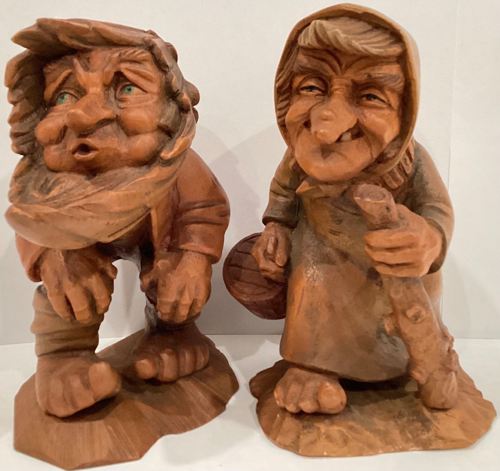 ANRI Little Folks of the Salvans wood carvings: Alp Women and Weatherman 6” tall