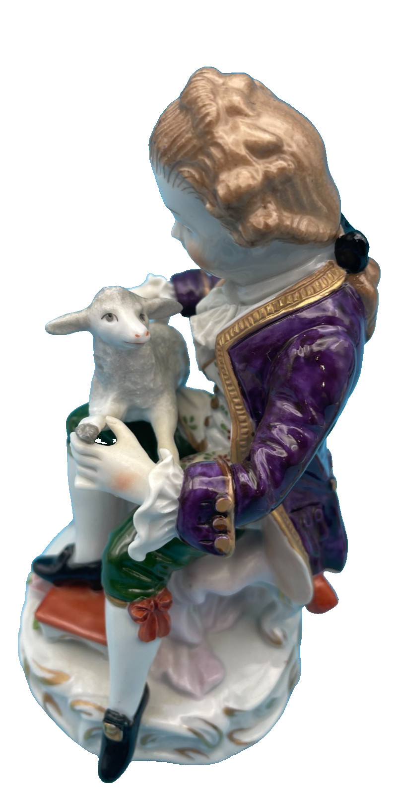 Beautiful Sitzendorf Boy Holding a Lamb & Girl Holding & Feeding a Lamb