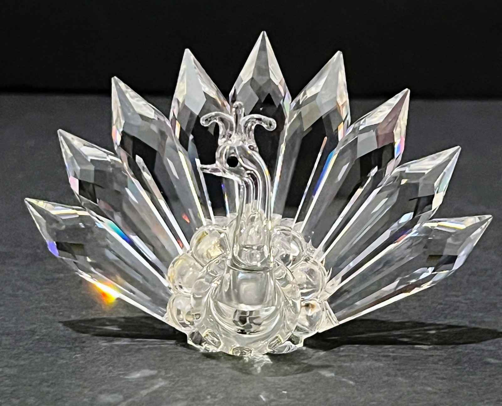 Vintage Iris Arc Crystal Peacock Bird Figurine Miniature Retired USA Art Glass