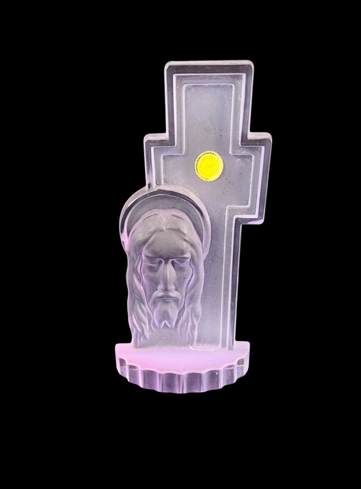 Cesare Toso Murano Crystal Jesus Christ Cross Sculpture Frosted Amethyst Sticker
