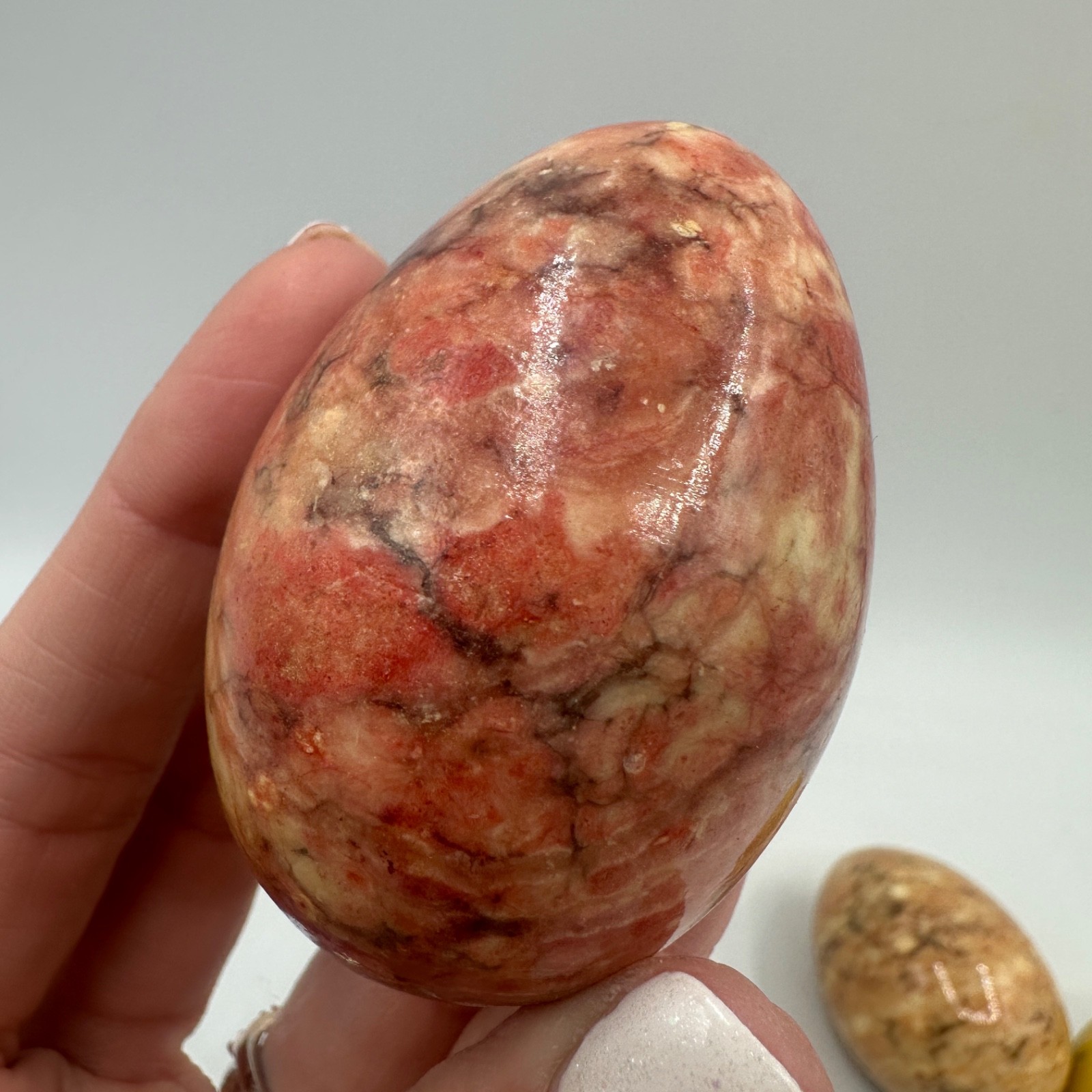 5 Vintage Marble Eggs Alabaster Polished Stone Easter Decor Italy