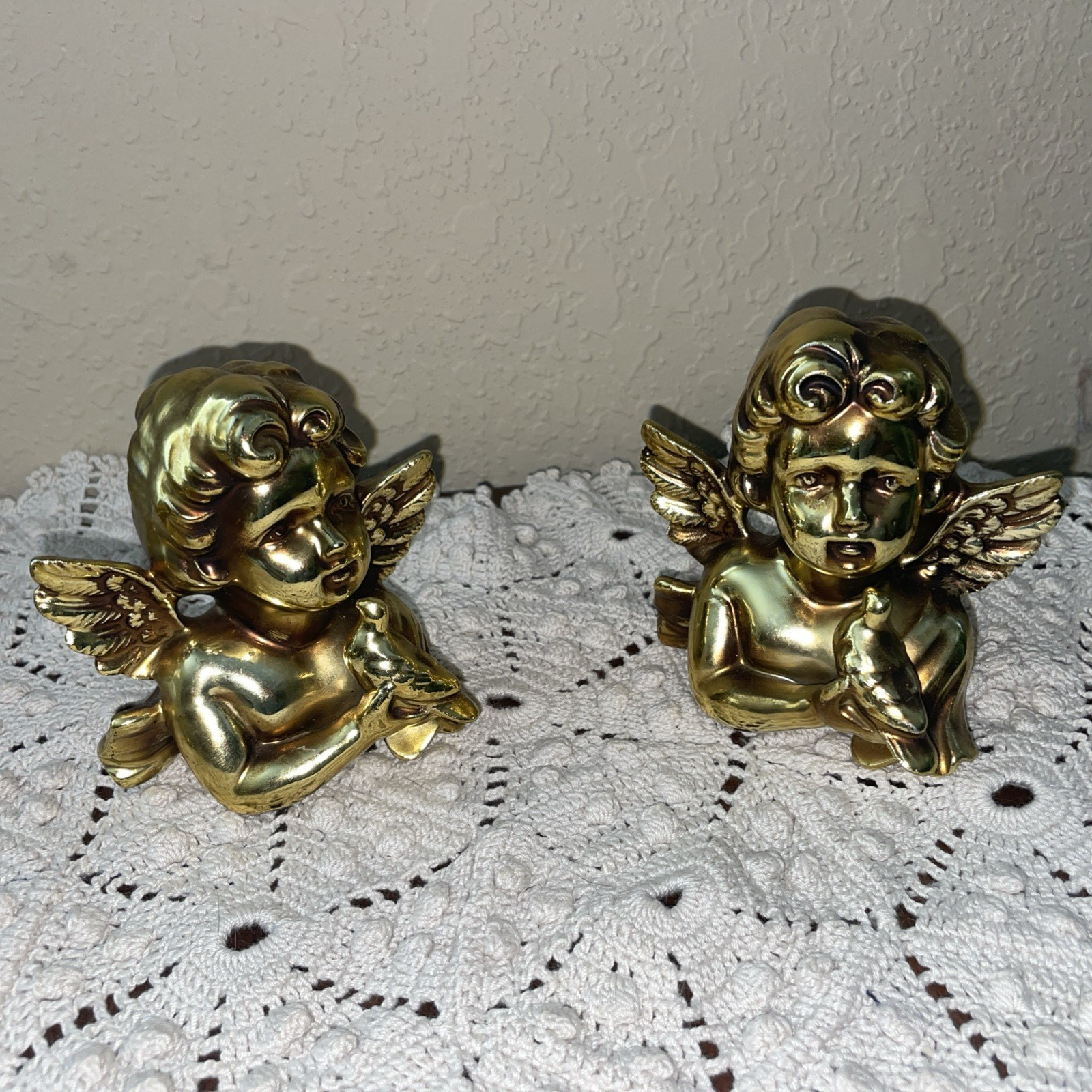 2 Vintage Ceramic Gold Cherub Angels Shelf Sitters Bright Beautiful NUMB #E-2550