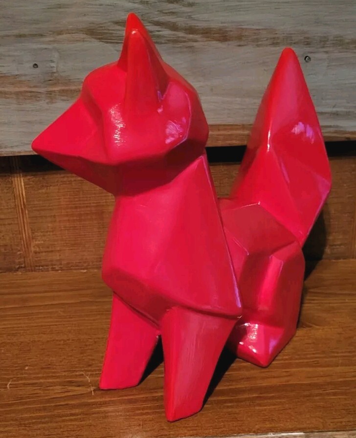 Geometric Low Poly Origami Red Orange Fox Ceramic Statue Figurine 8.5″ X 9″