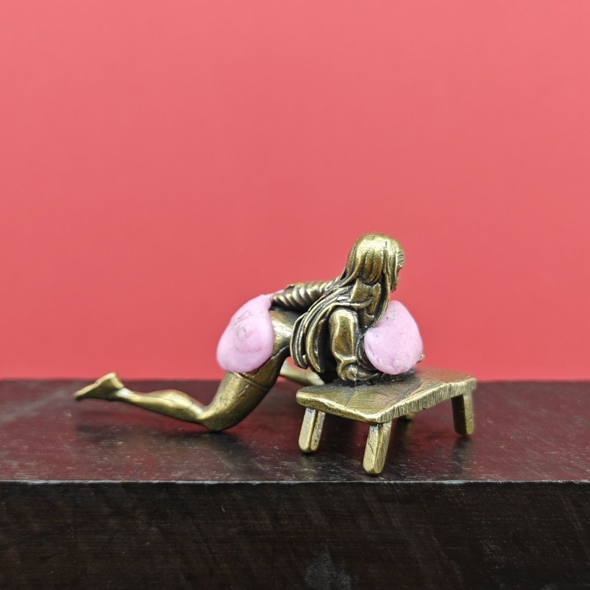 54mm Solid Brass Sexy Kneeling Table Lady Big Ass Beauty Miniature Doll Model