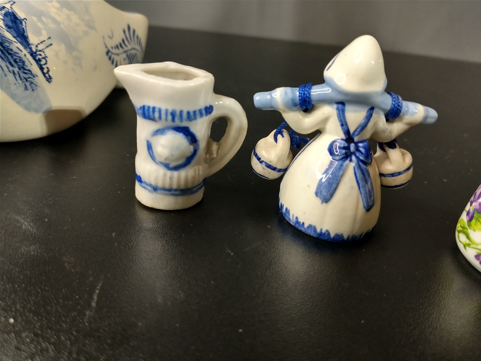 collection of Delft Blue and white ceramic collectibles from Holland