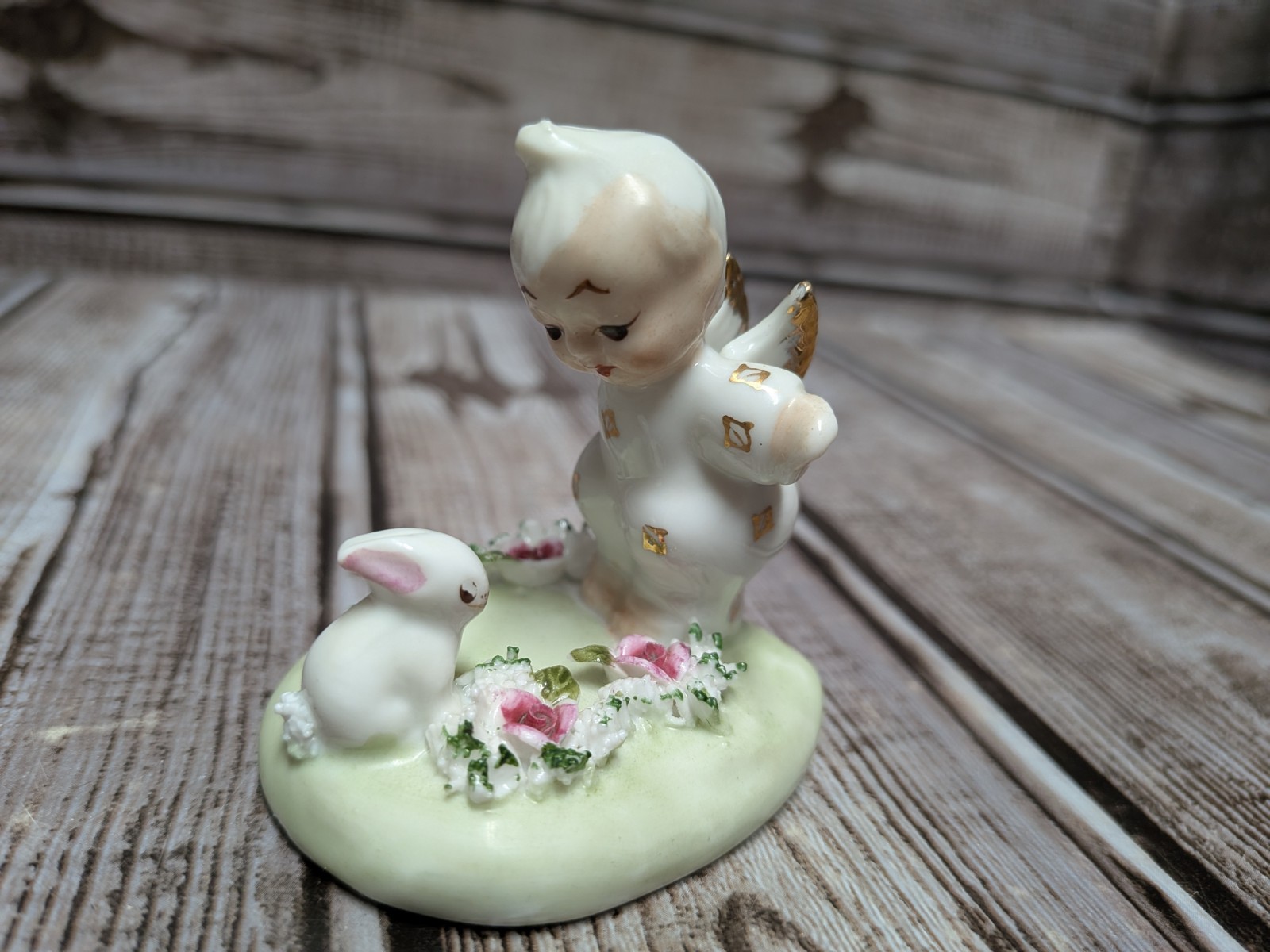 Vintage Lefton Baby Angel Cherub & Bunny Spaghetti Figure K8146