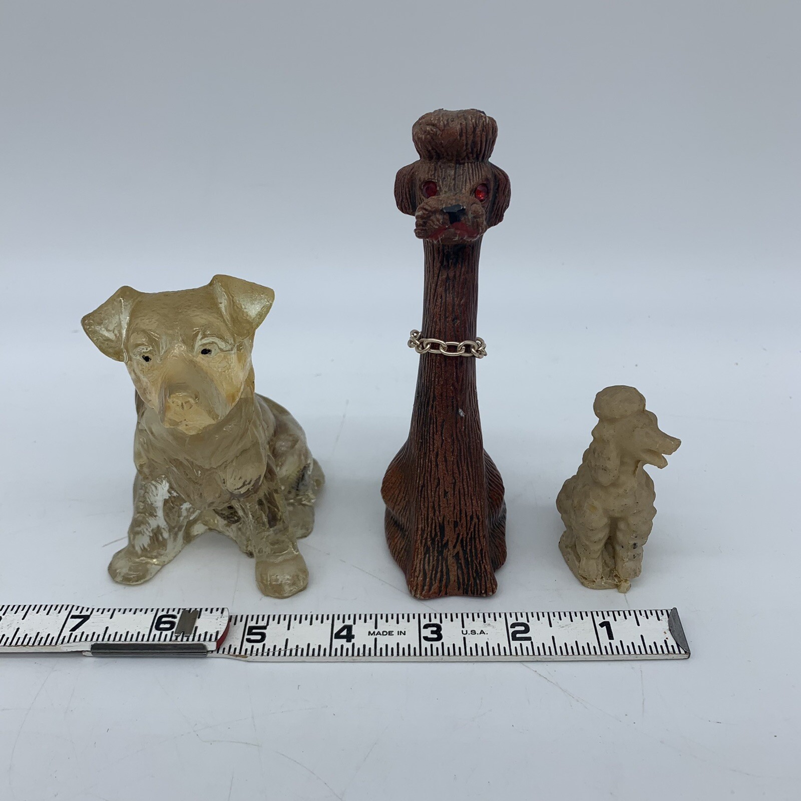 9 pc. VTG 1950s MCM Labrador & Poodle Dog Figurines – Ceramic Resin & Wood