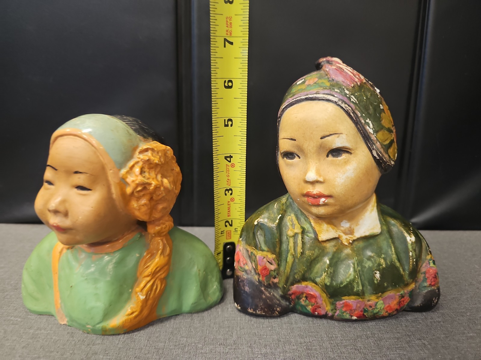 Vintage Esther Anna Hunt Chinese Woman Chalkware Art Bust Statue + Bonus Bust