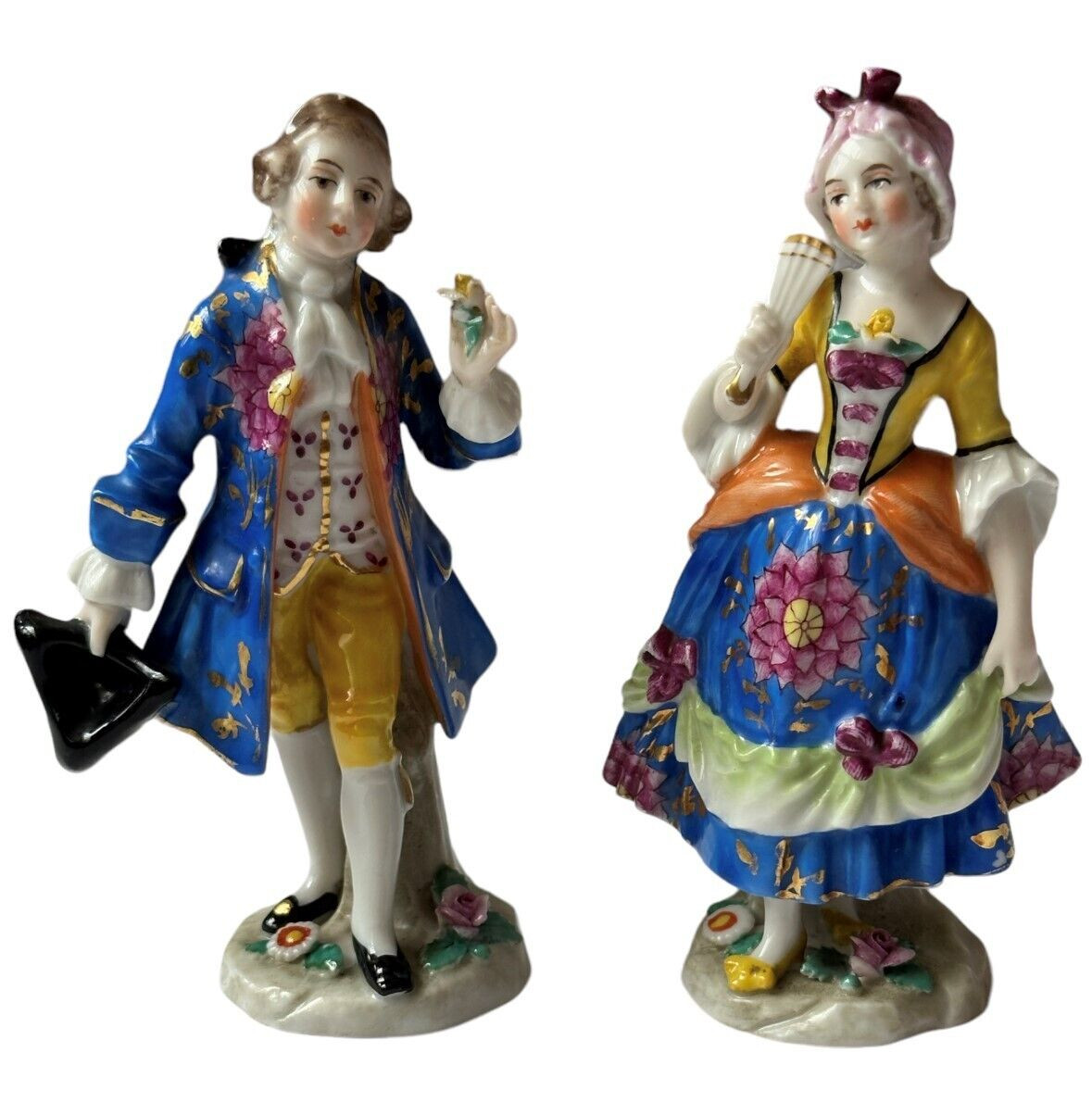 Samson France Chelsea Style Rococo Manner Pair Of 2 Miniature Figures. Marked.