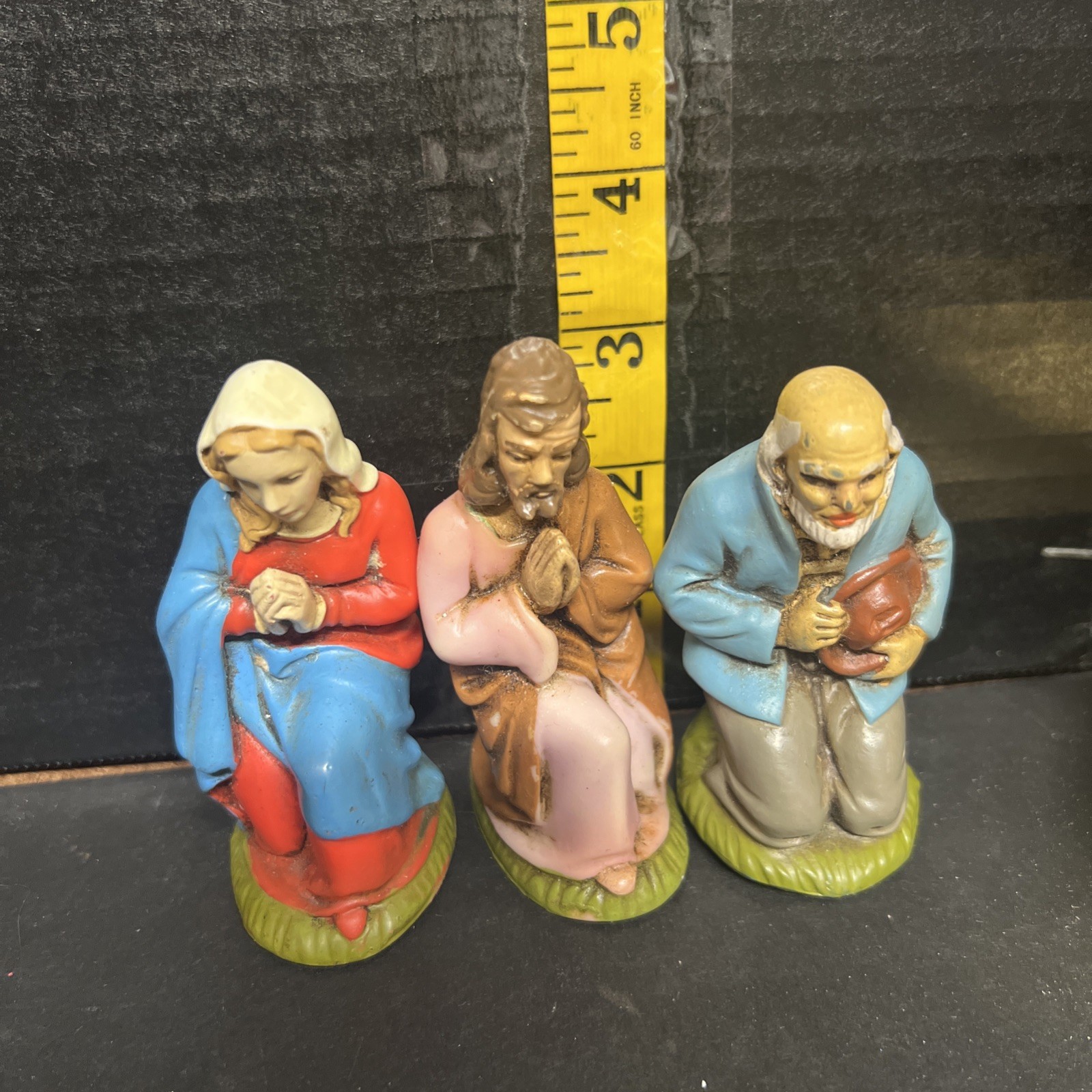 Vintage German Vinyl Figurines Nativity Kneeling lot of 3