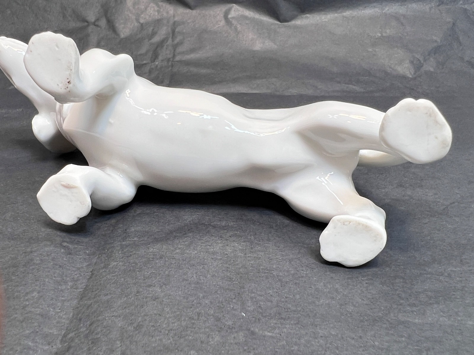 Antique German Gebruder Heubach Porcelain Figurine Dachshund Dog Glass Eyes