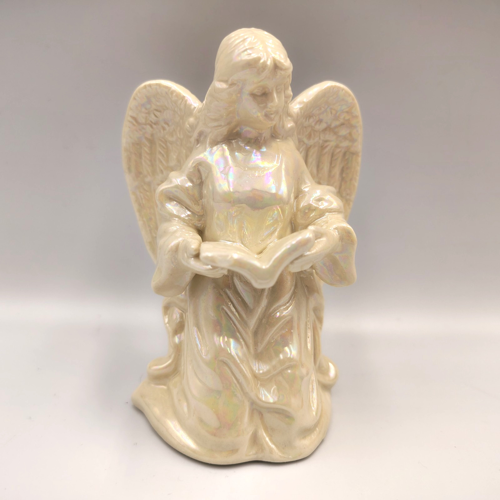 Iridescent Angel Figurine 4.75″ x 3″ Reading Holy Book Bible Christian Vintage