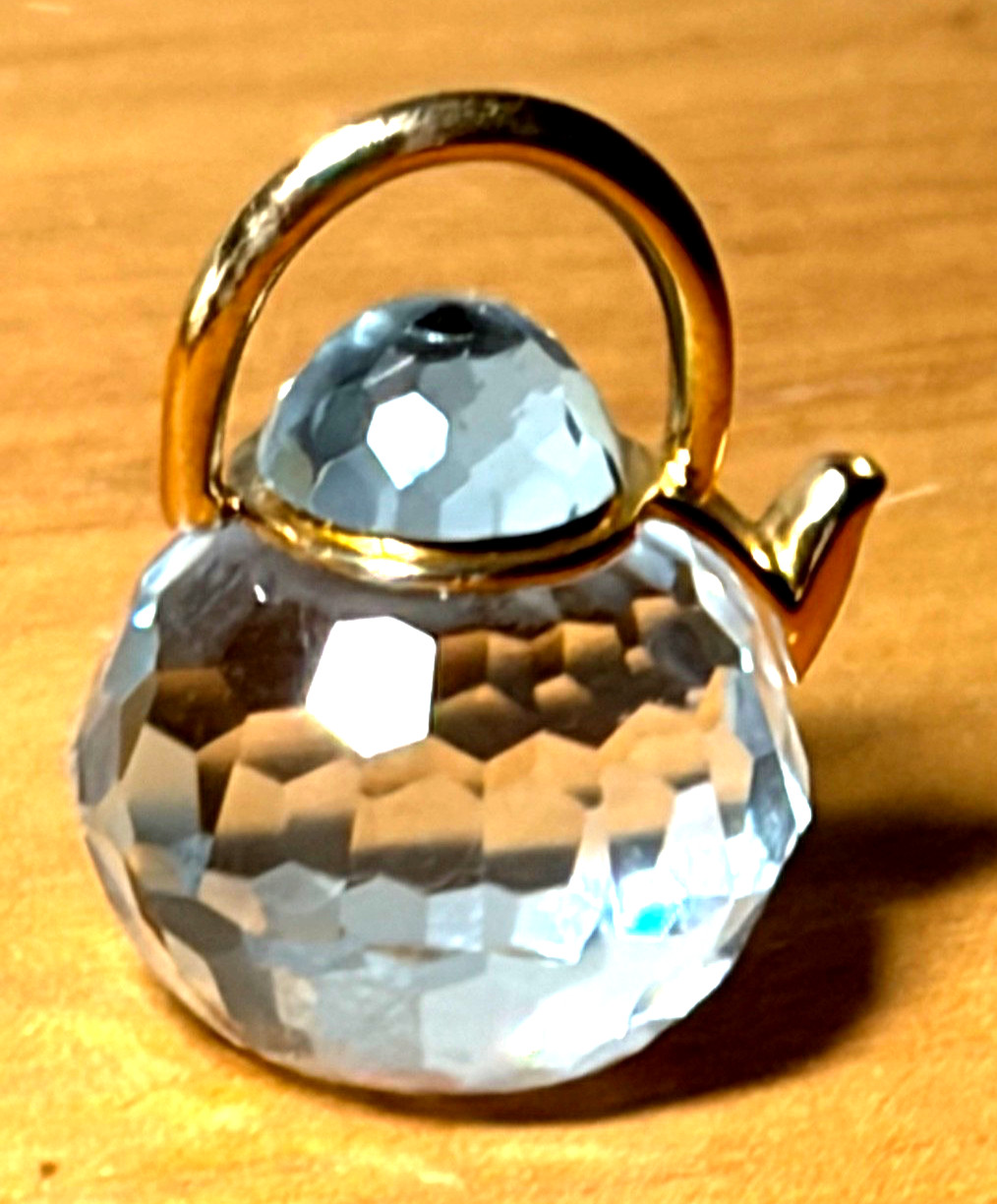 Vtg Swarovski Crystal Gold Plated Memories Classic Tea Pot Kettle Miniature 1″