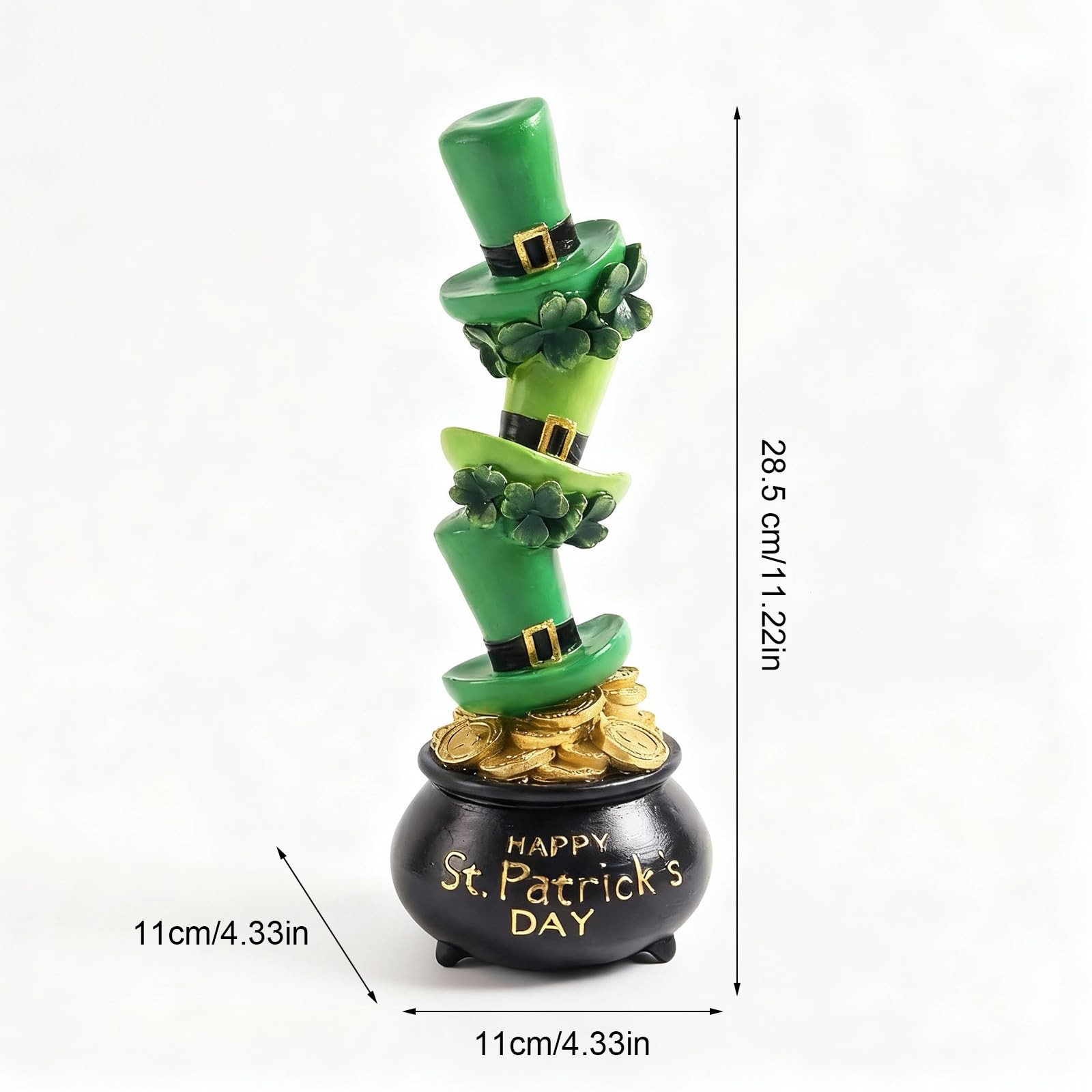 St Patricks Day Pot of Gold Hat Figurine, 11.2″ H Resin Saint Patrick’s Statu