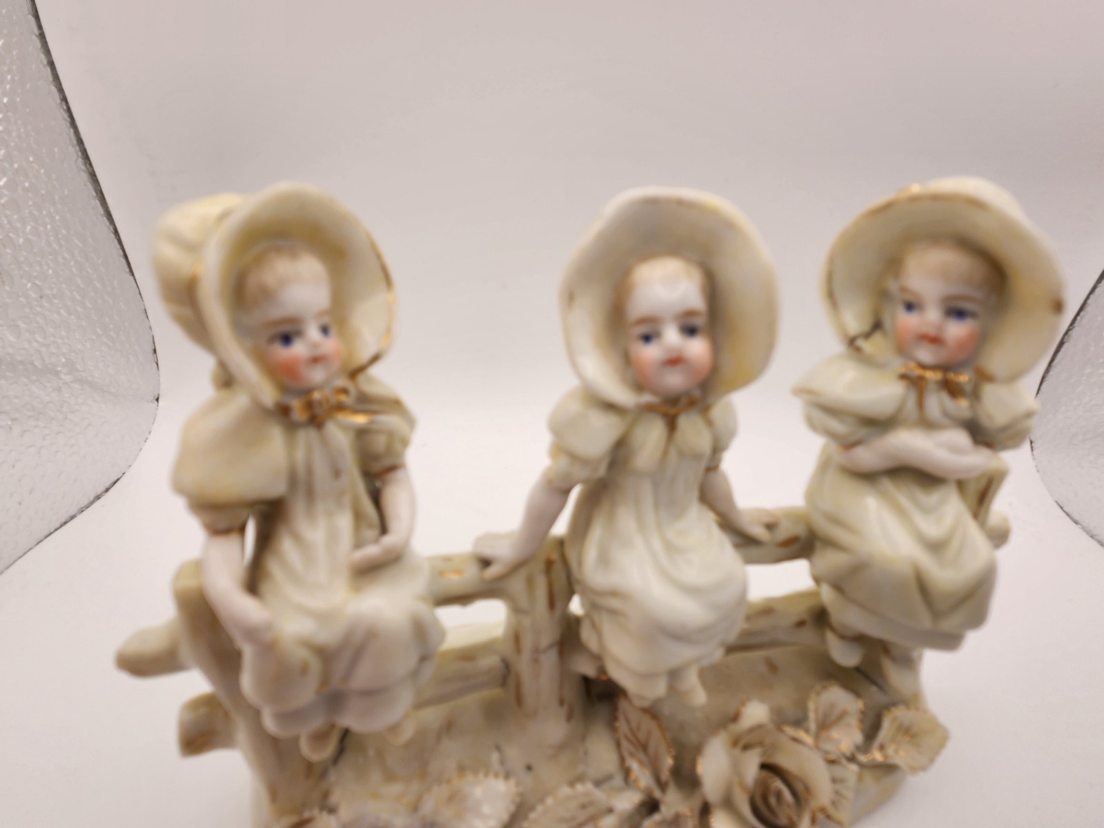 Vintage 3 Girls on a Fence Porcelain Figurine
