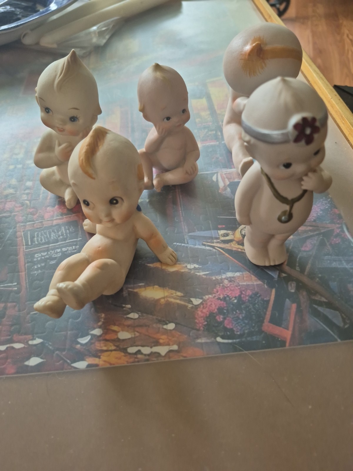 5 Lefton Japan Bisque Porcelain Kewpie Doll Lot Of 5 Angel Baby Blue Read