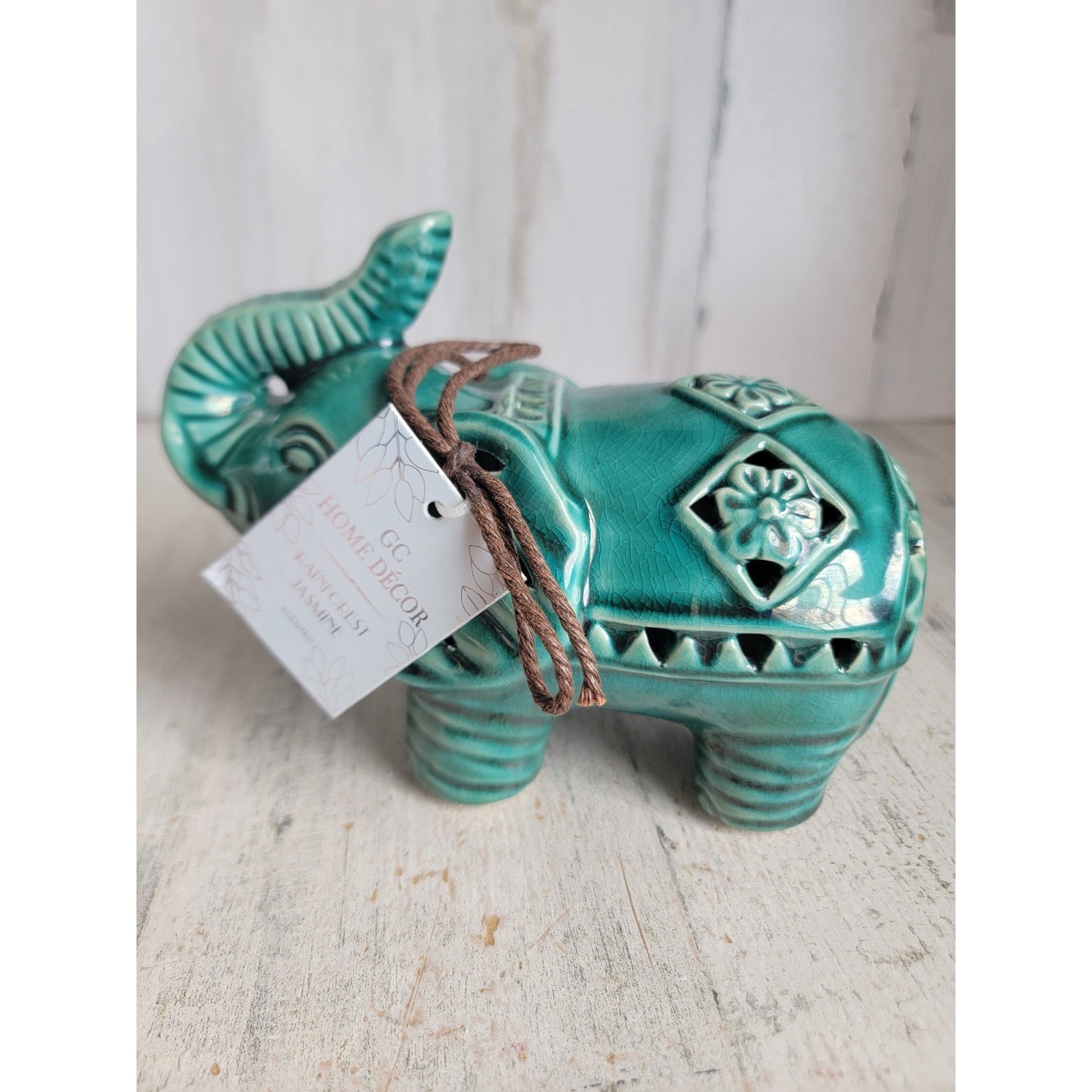GC blue elephant scent bag holder unique home decor zoo ceramic