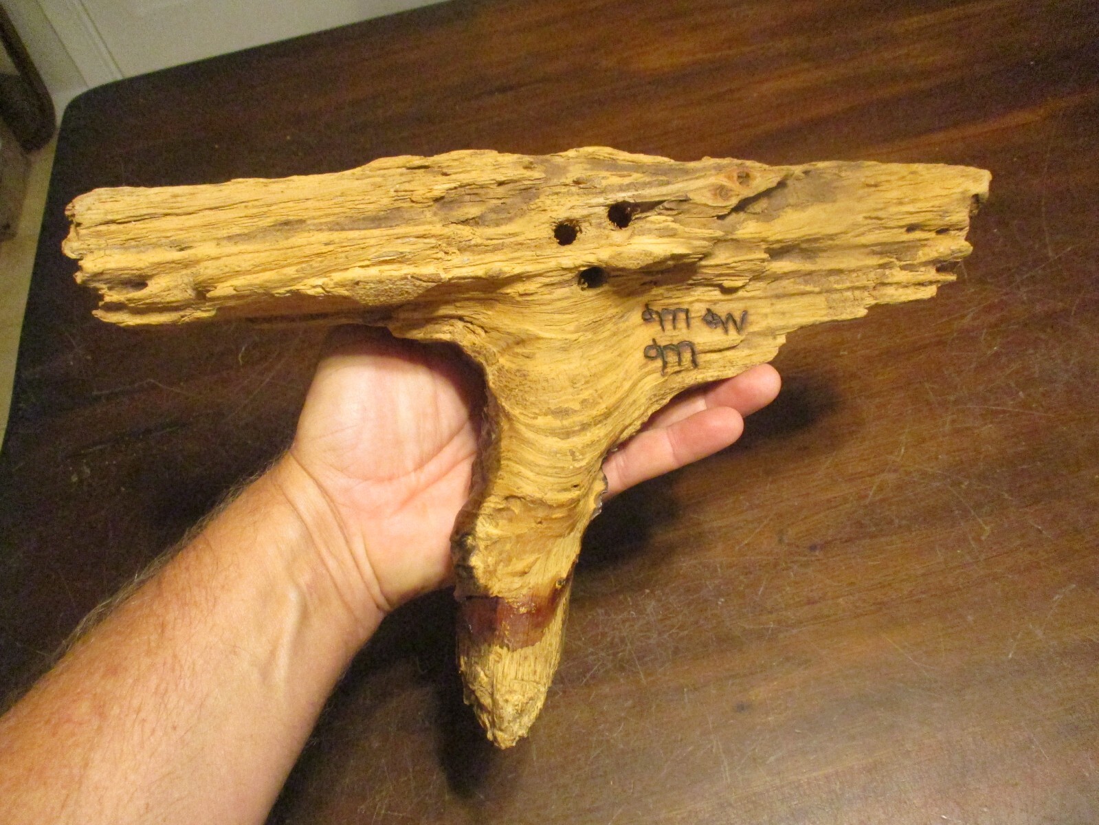 Hand Carved driftwood artist signed Old bearded Man wood Spirits folk art