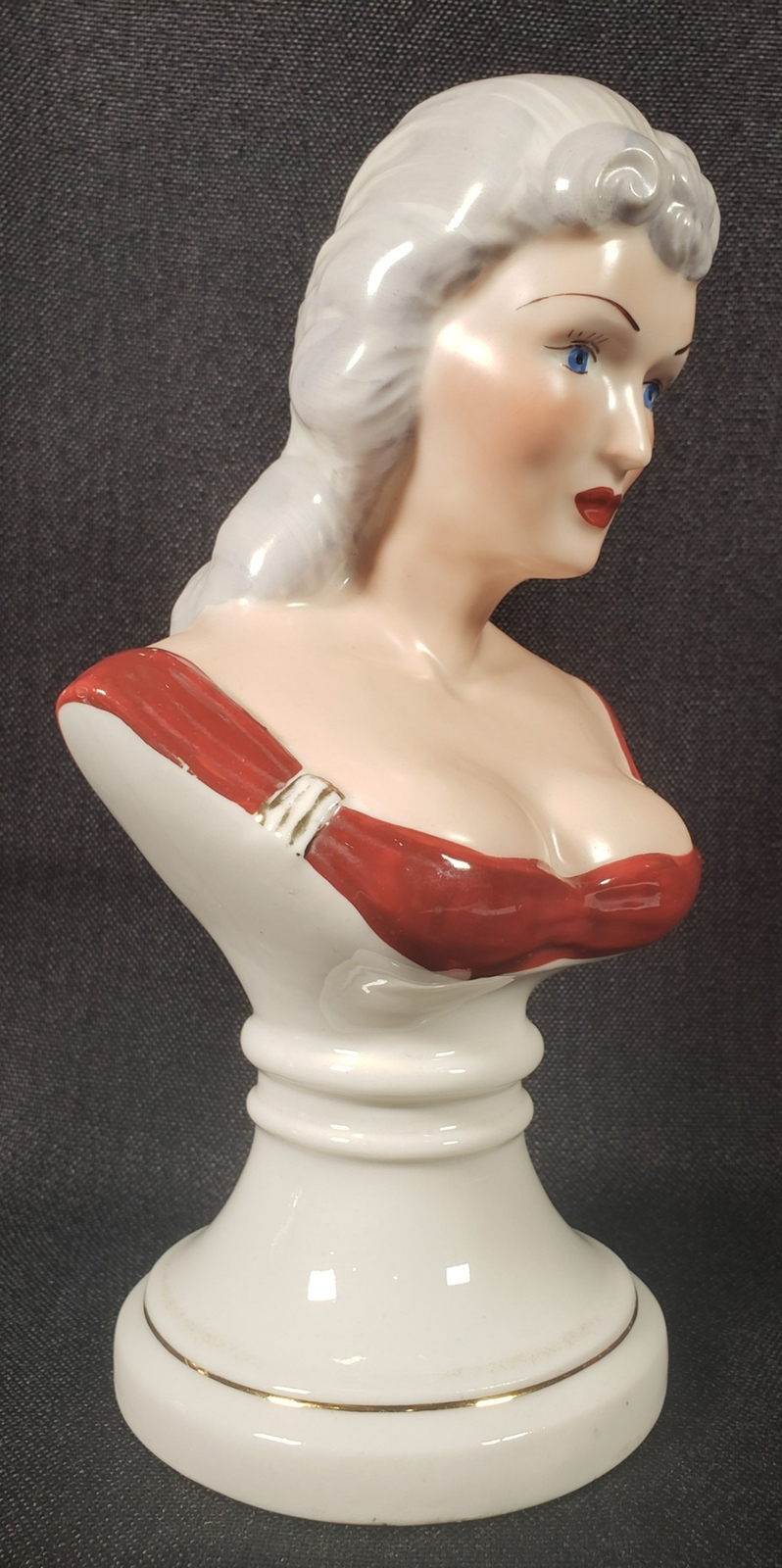 Vintage Bust Lady Boudoir Pedestal Art Nouveau Figurine Hand Painted A79