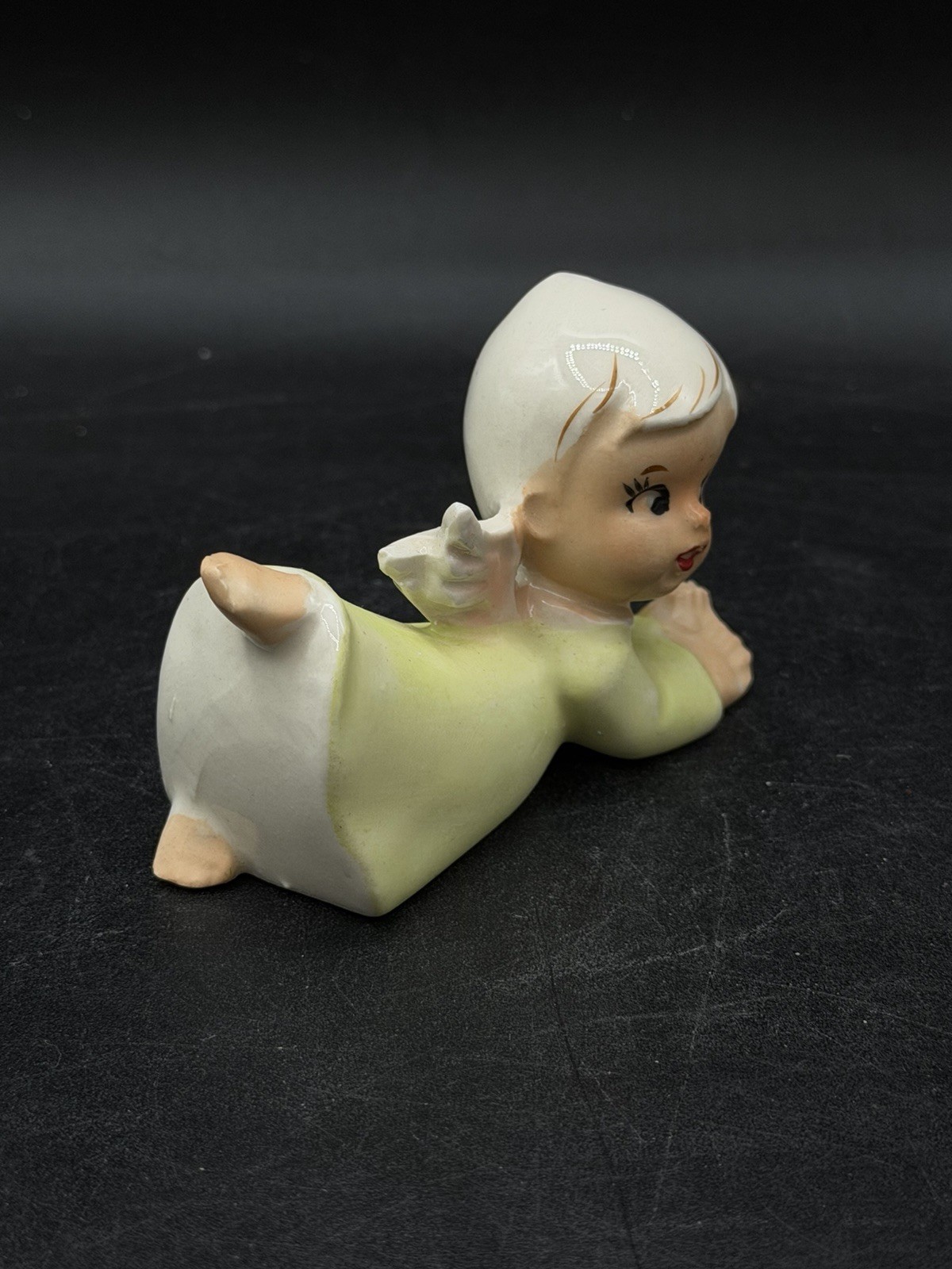 Japan Praying Cherub Angel Figurine Ceramic Bisque Laying Down Vintage
