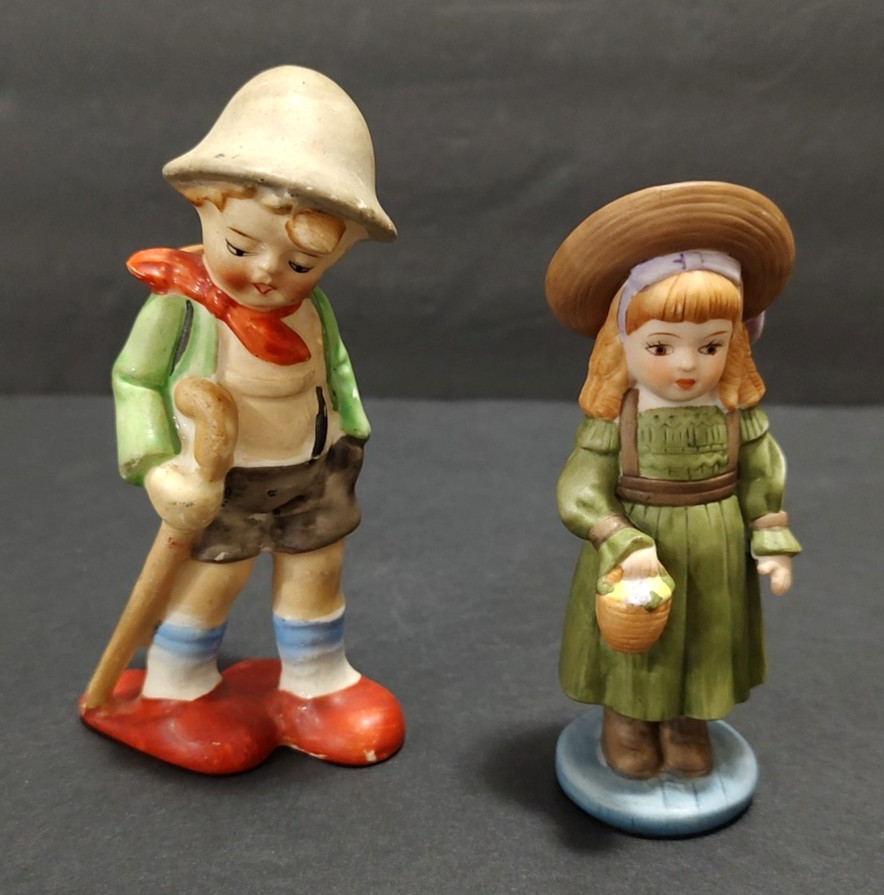 Vtg Pair of Porcelain Boy Girl Figurines Giordano Italy and Occupied Japan 4.50″