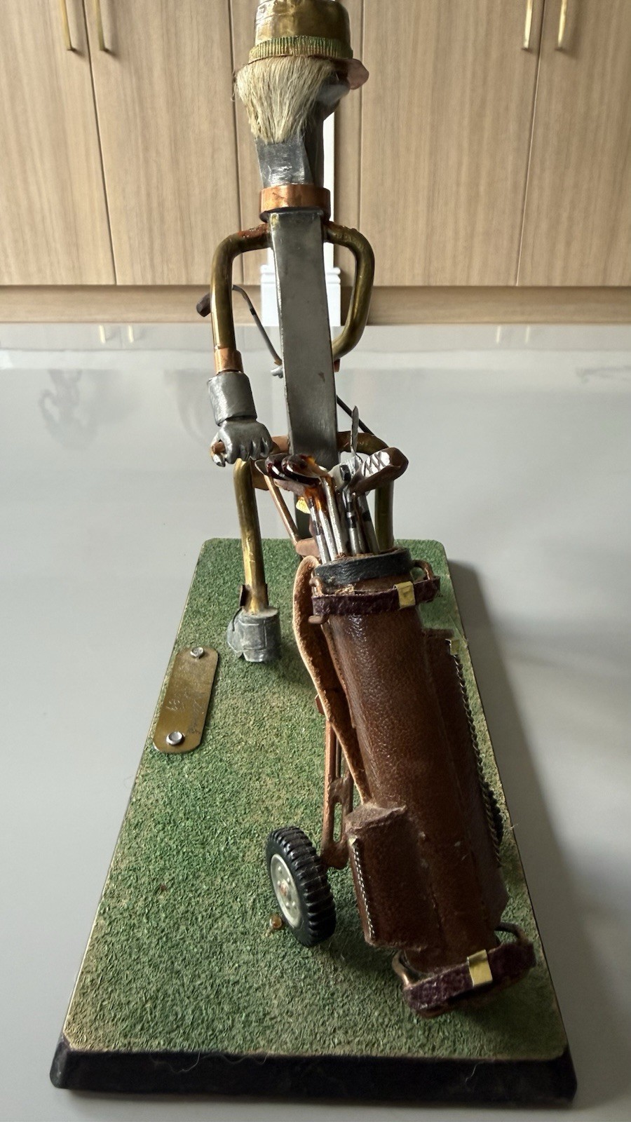 Vintage 1989 Large Railroad Spike Art Golfer & Cart, Artist Signed – AMAZING ART