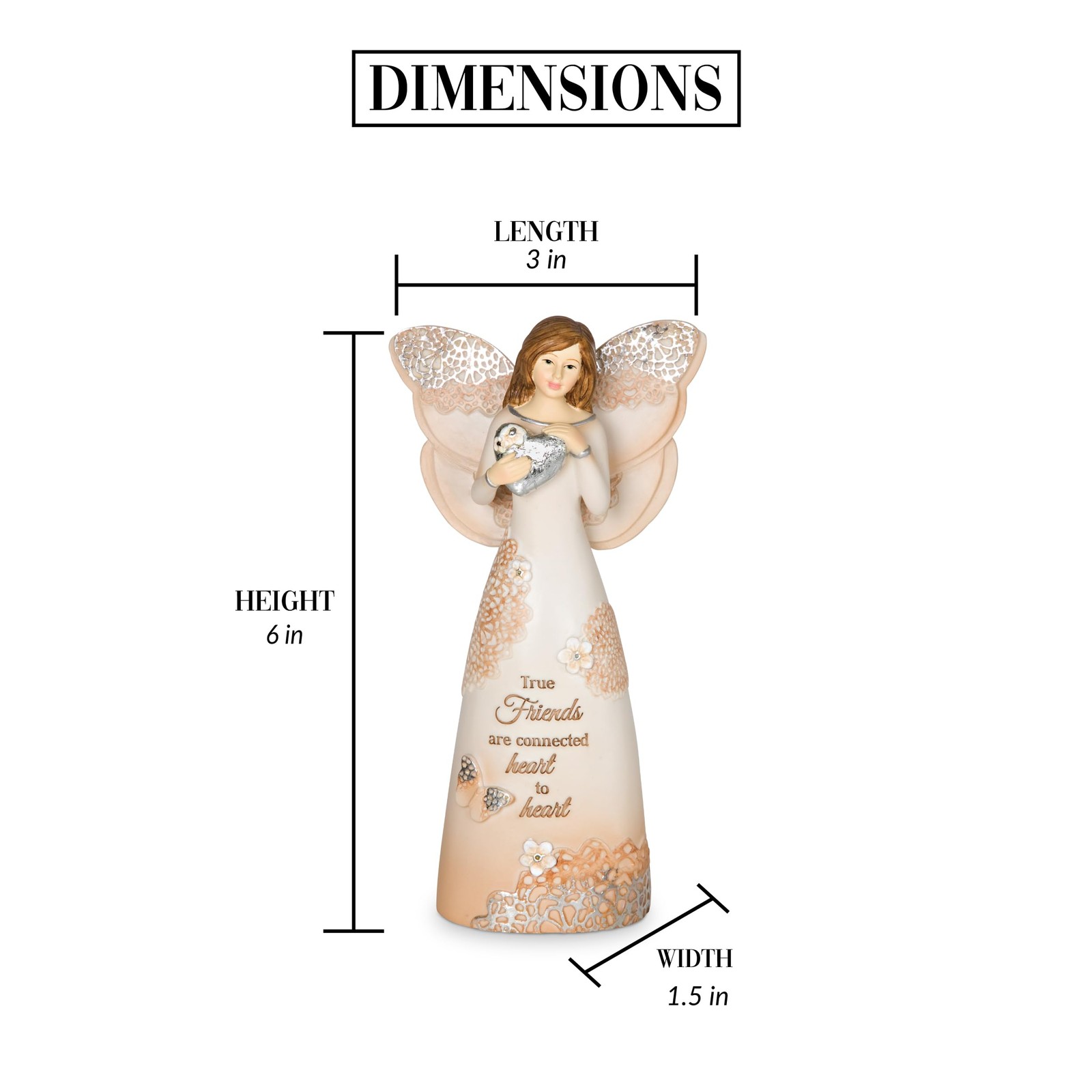 Pavilion Gift Company Angel Figurine 6″ White/Silver True Friends Modern Floral